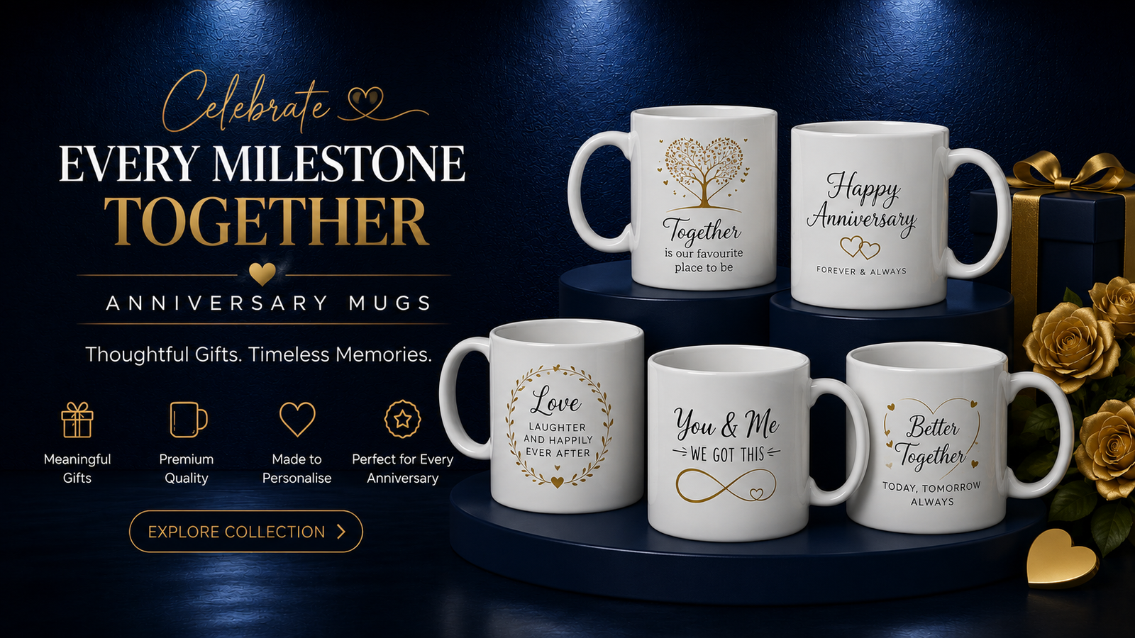 Premium personalised anniversary mugs for couples, partners and milestone celebrations