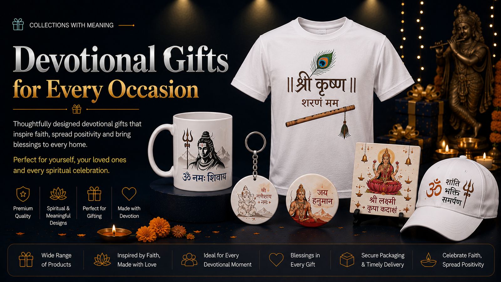 Devotional gifts across mugs, T-shirts, caps, keychains, pin badges, fridge magnets and tiles