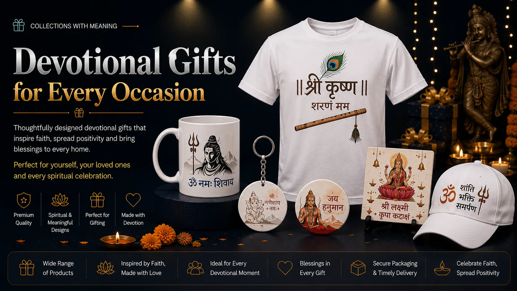 Devotional gifts across mugs, T-shirts, caps, keychains, pin badges, fridge magnets and tiles