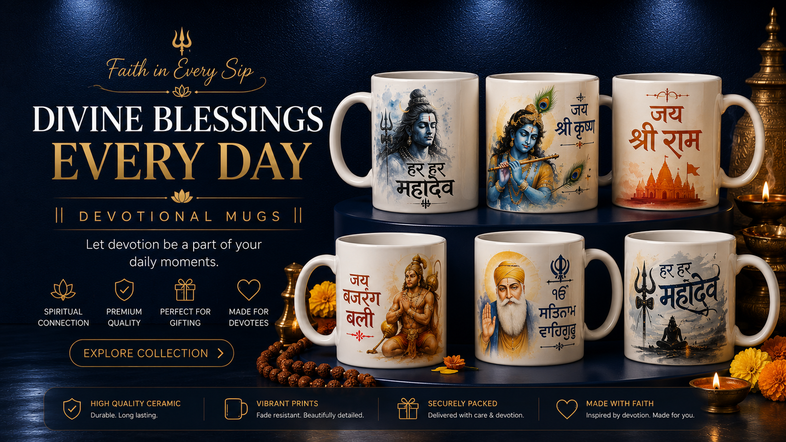Premium devotional mugs inspired by faith, blessings and sacred traditions