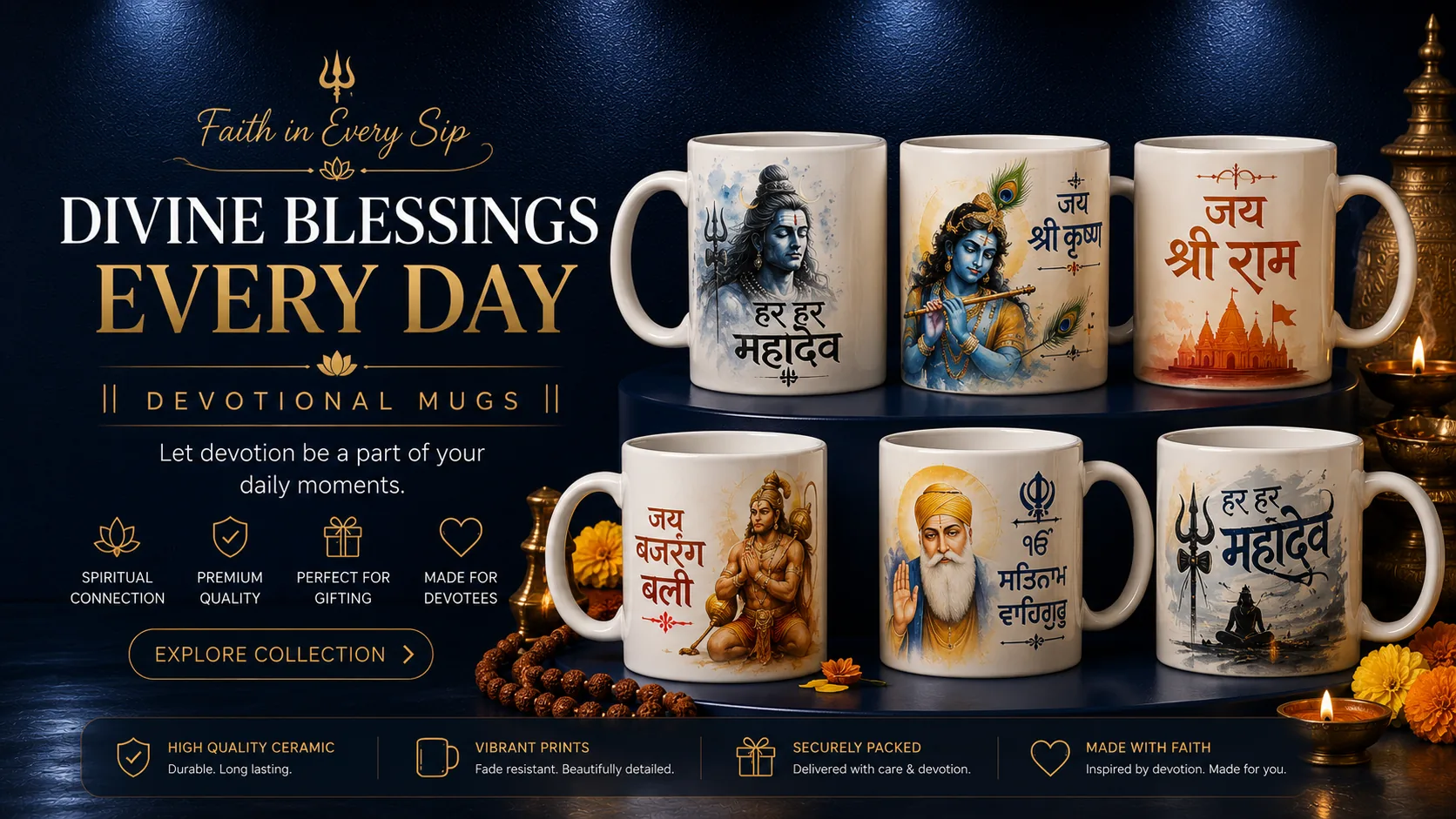 Premium devotional mugs inspired by faith, blessings and sacred traditions