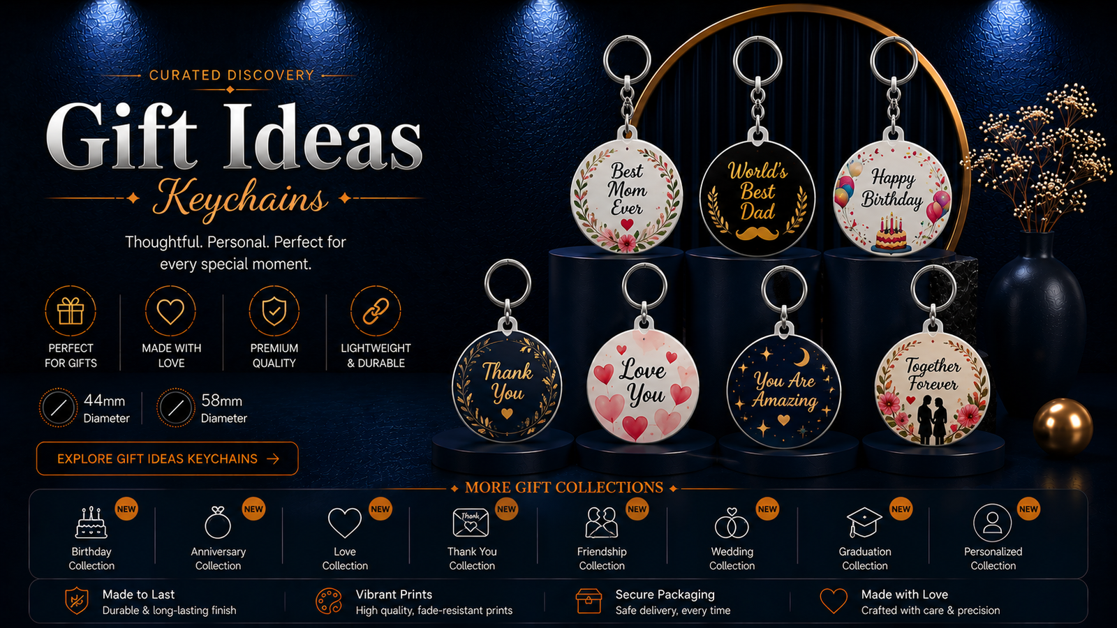 Gift idea keychains from Designer, Festival, Birthday, Anniversary, Devotional and Corporate collections