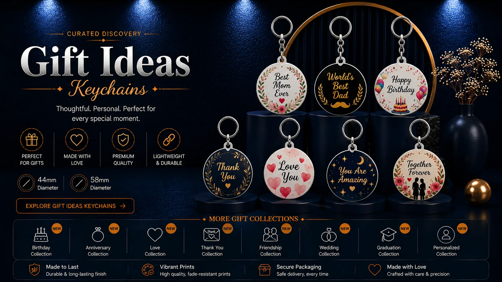 Gift idea keychains from Designer, Festival, Birthday, Anniversary, Devotional and Corporate collections