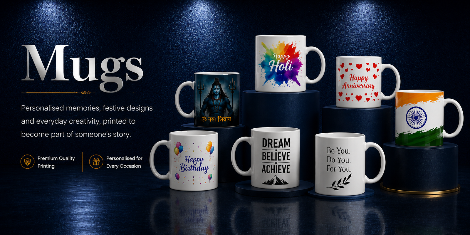 AbstractRealmss premium mugs collection displayed in the official navy showroom