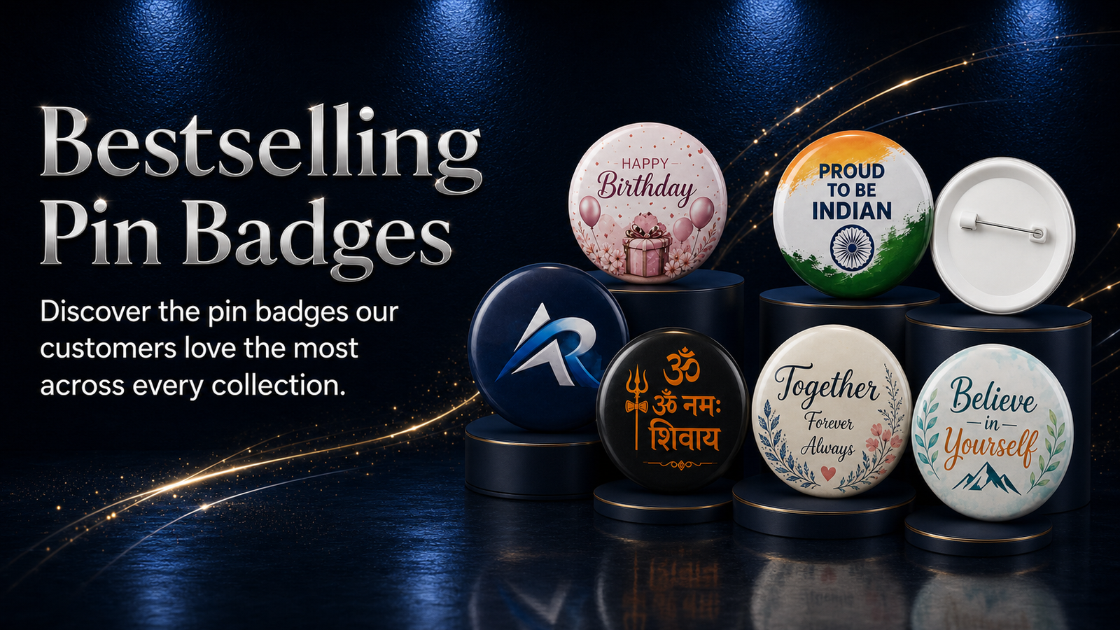 Bestselling pin badges from Designer, Festival, Birthday, Anniversary, Devotional and Corporate collections
