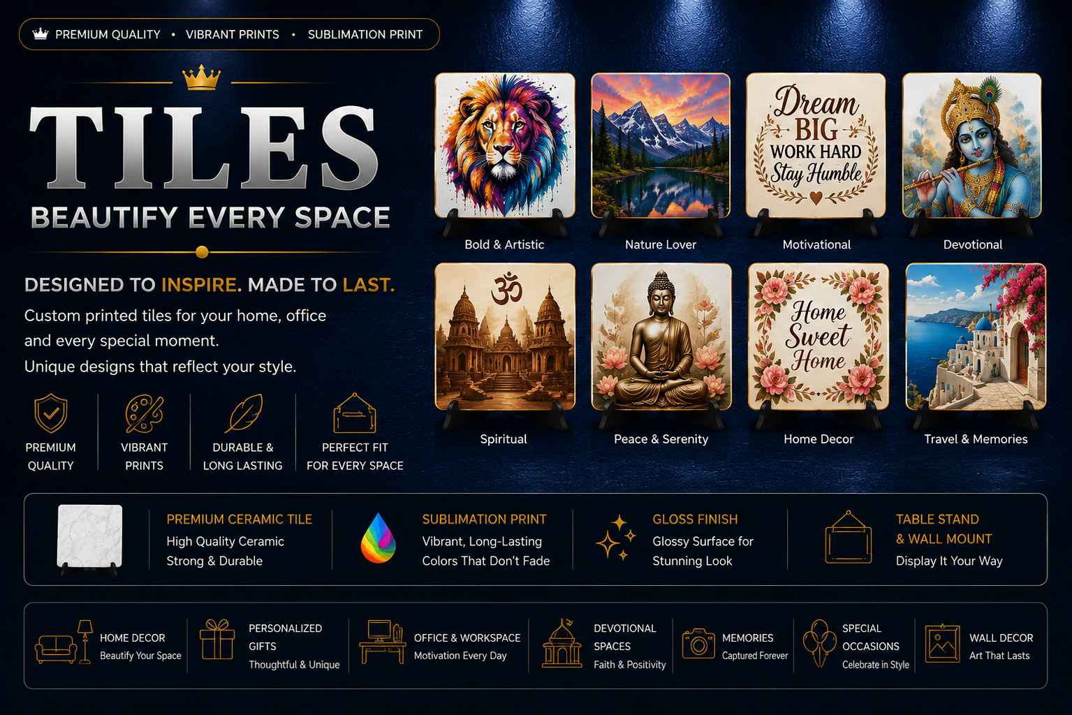 AbstractRealmss premium ceramic tiles with vibrant sublimation print ideas for designer, festival, birthday, anniversary, devotional and corporate use