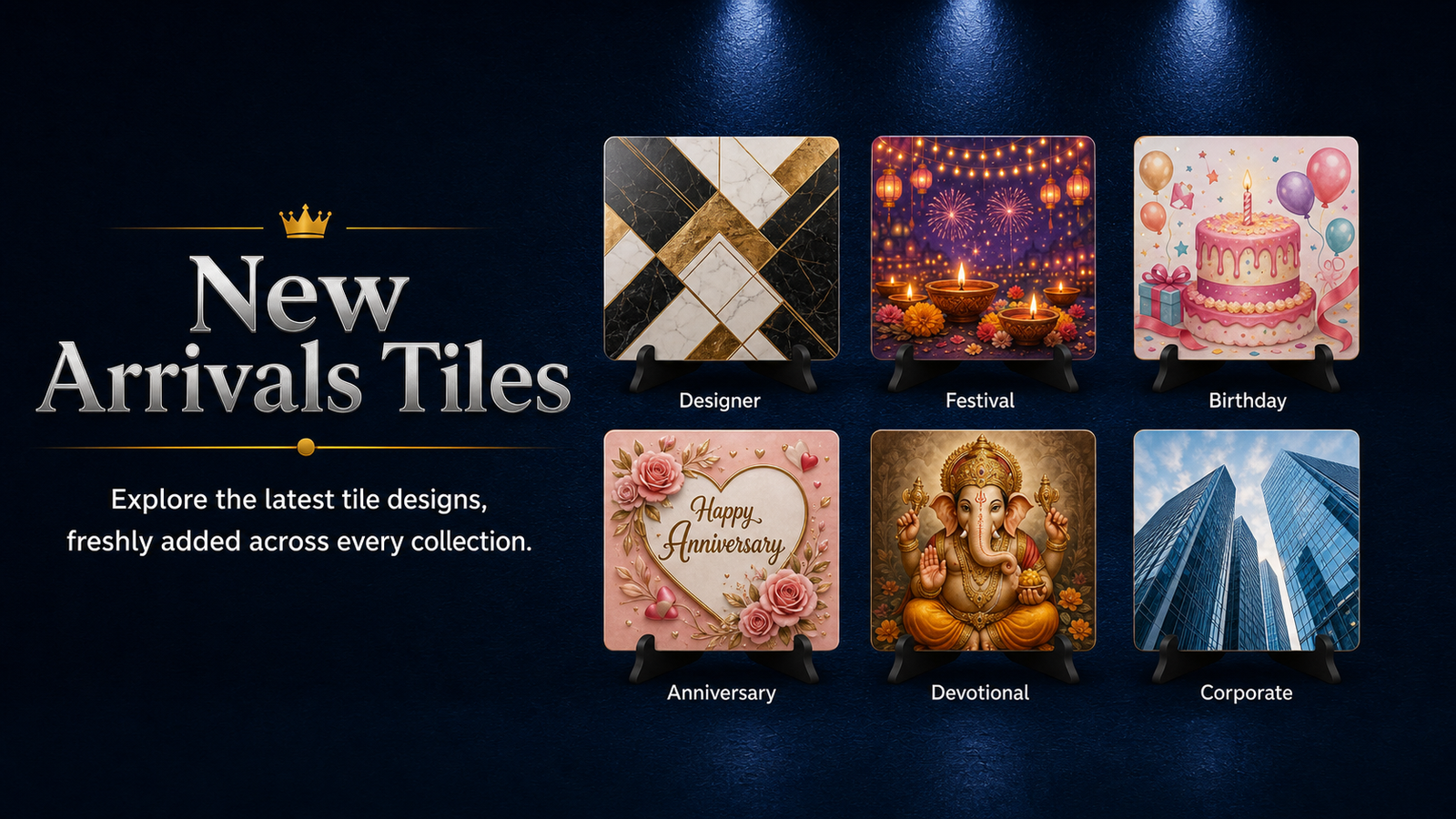 New arrivals Tiles from Designer, Festival, Birthday, Anniversary, Devotional and Corporate collections