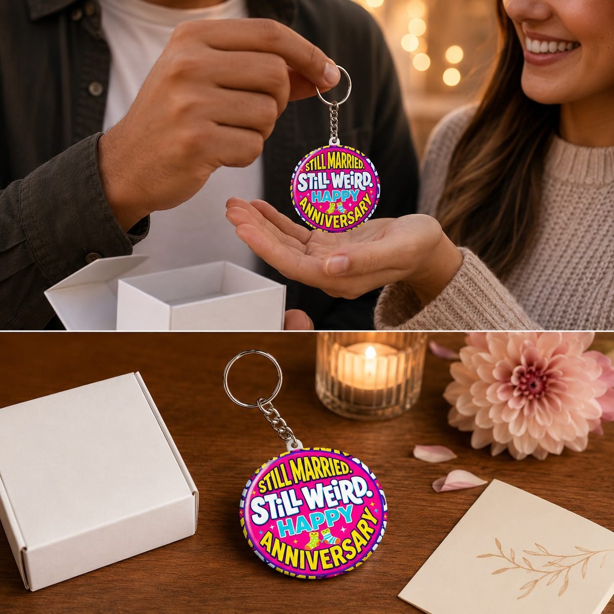 Still Married Still Weird Happy Anniversary Keychain view 3