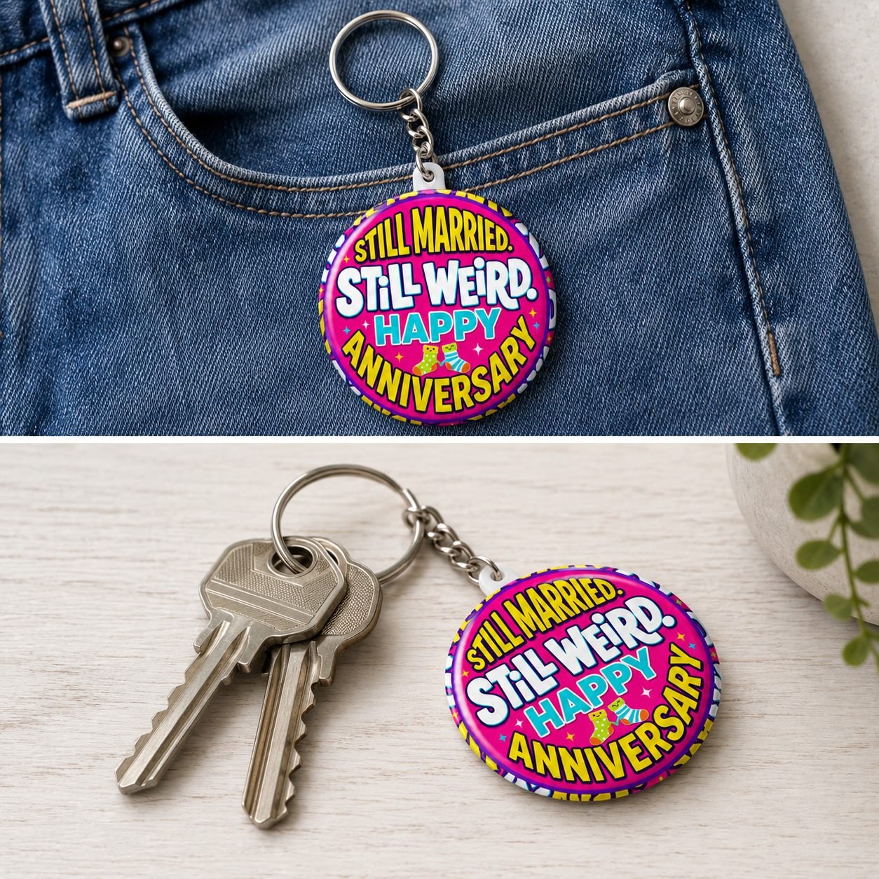 Still Married Still Weird Happy Anniversary Keychain view 4