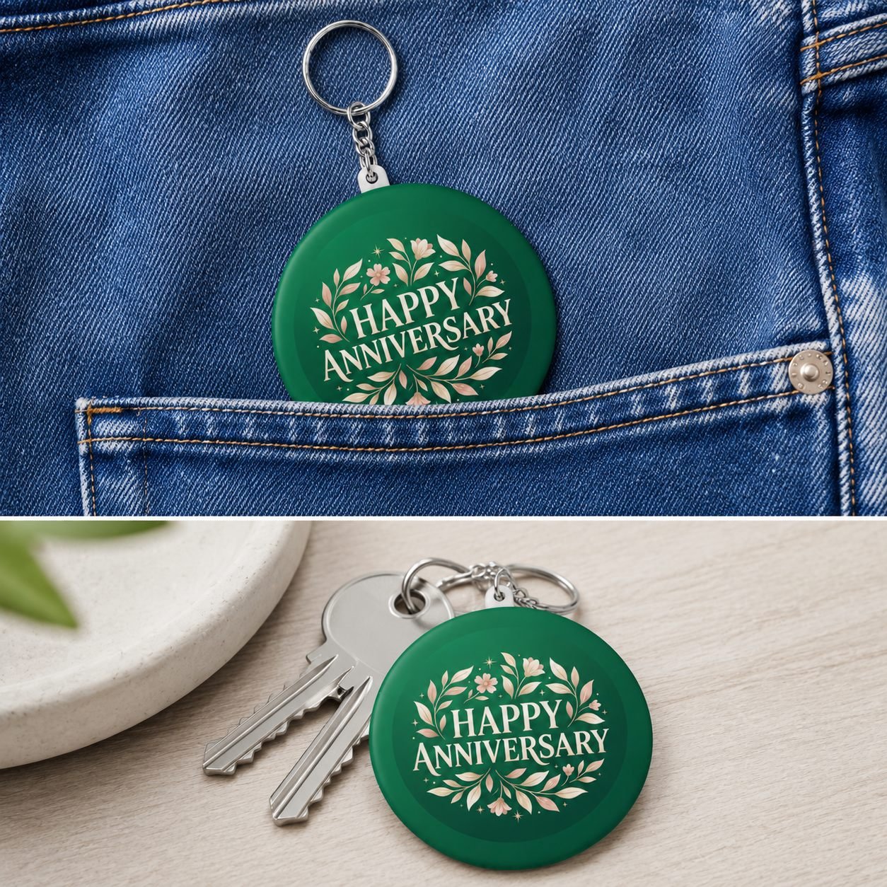 Emerald Floral Happy Anniversary Keychain view 3