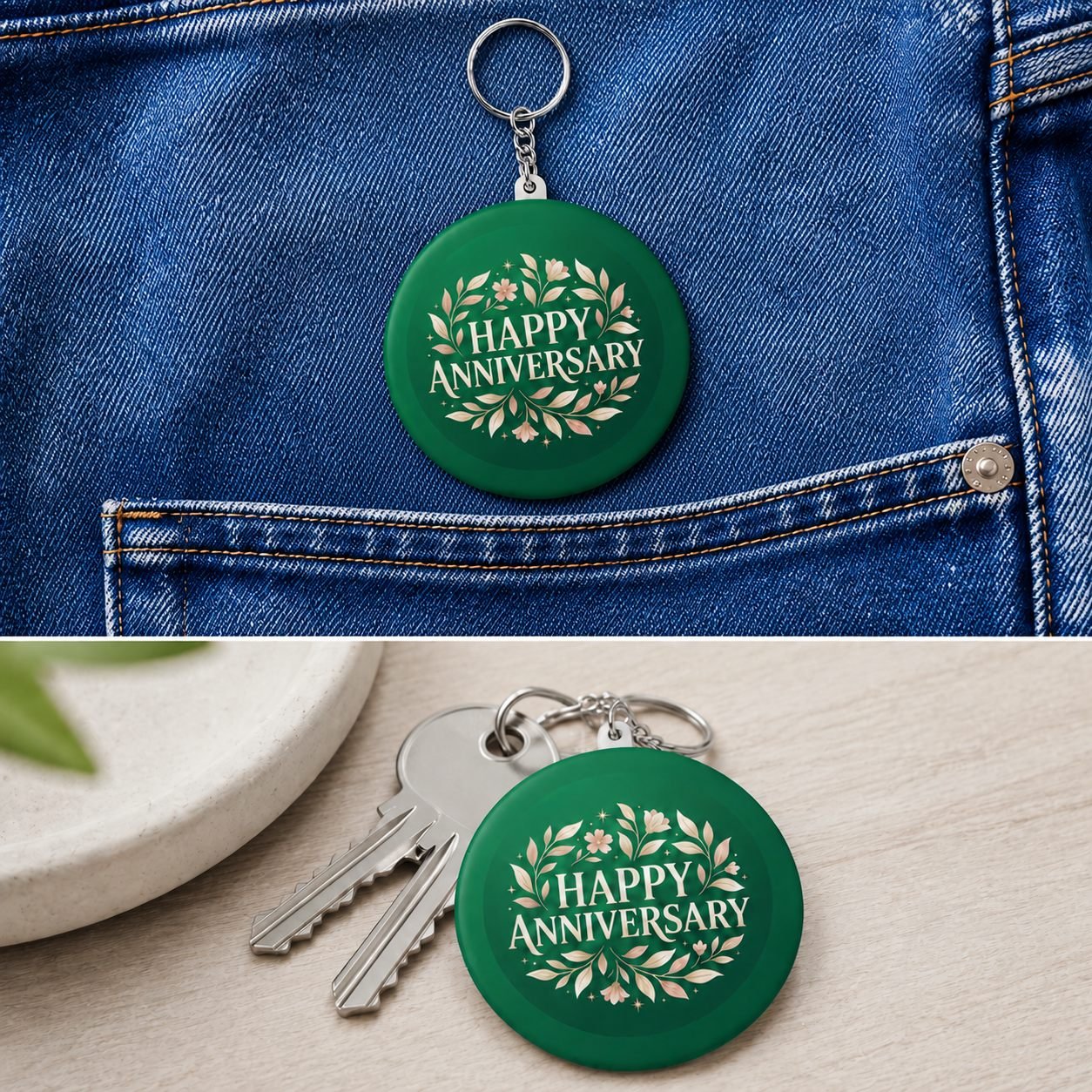 Emerald Floral Happy Anniversary Keychain view 4