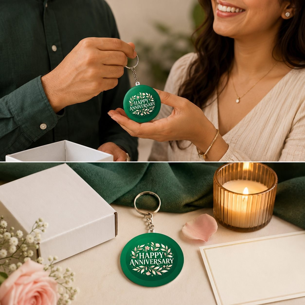 Emerald Floral Happy Anniversary Keychain view 5