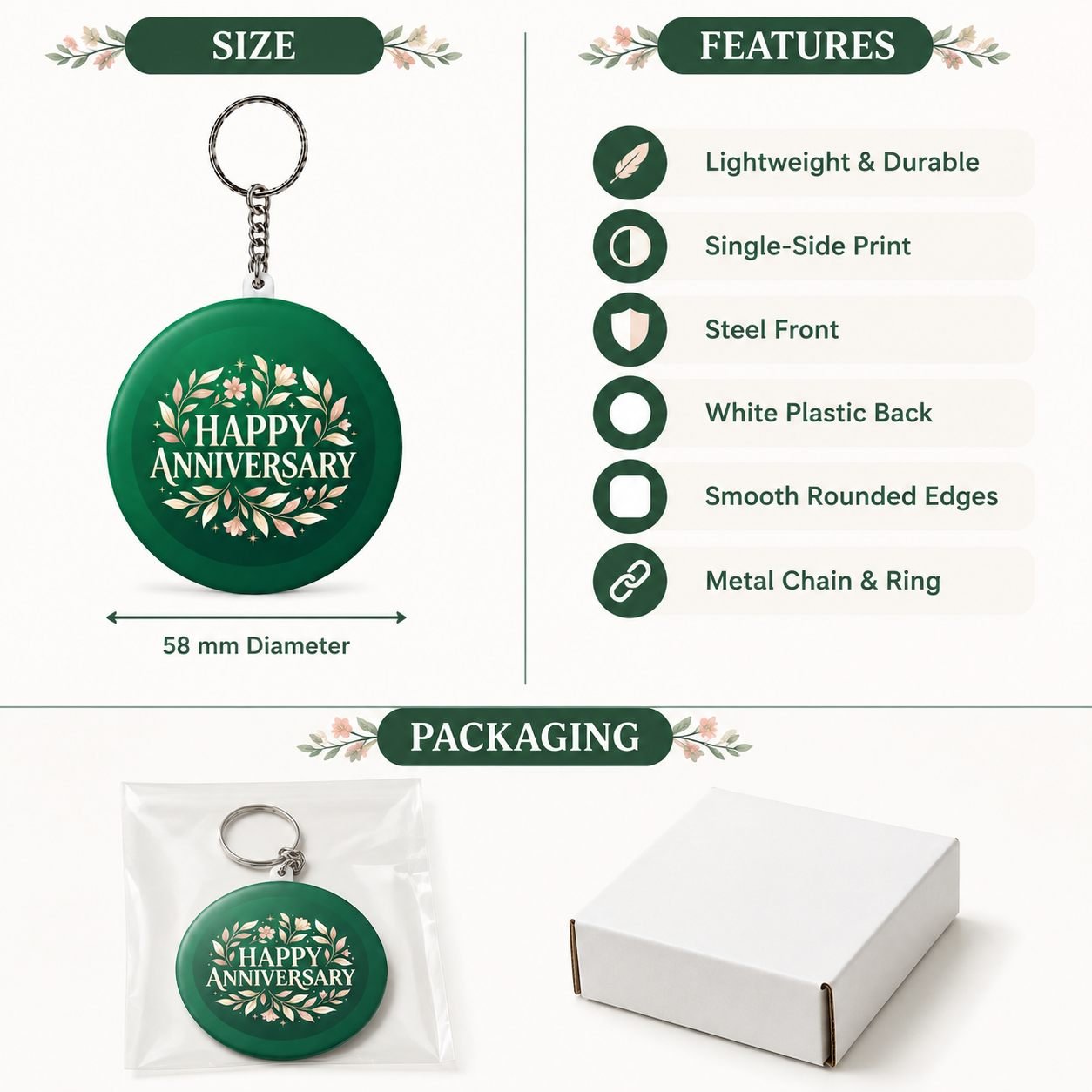 Emerald Floral Happy Anniversary Keychain view 6