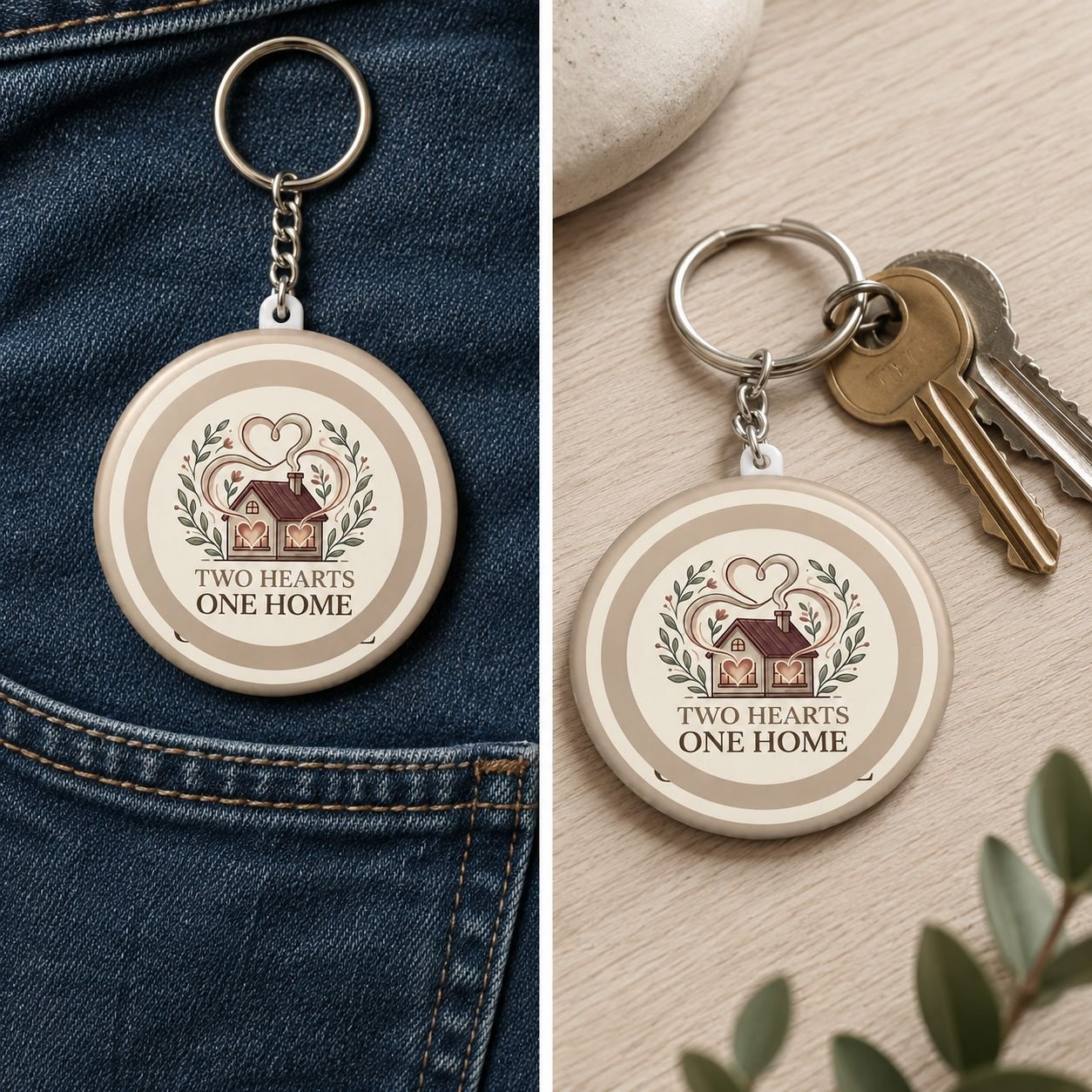 Two Hearts One Home Anniversary Keychain view 3