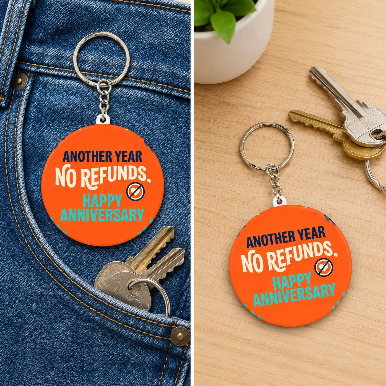Another Year No Refunds Happy Anniversary Keychain view 3