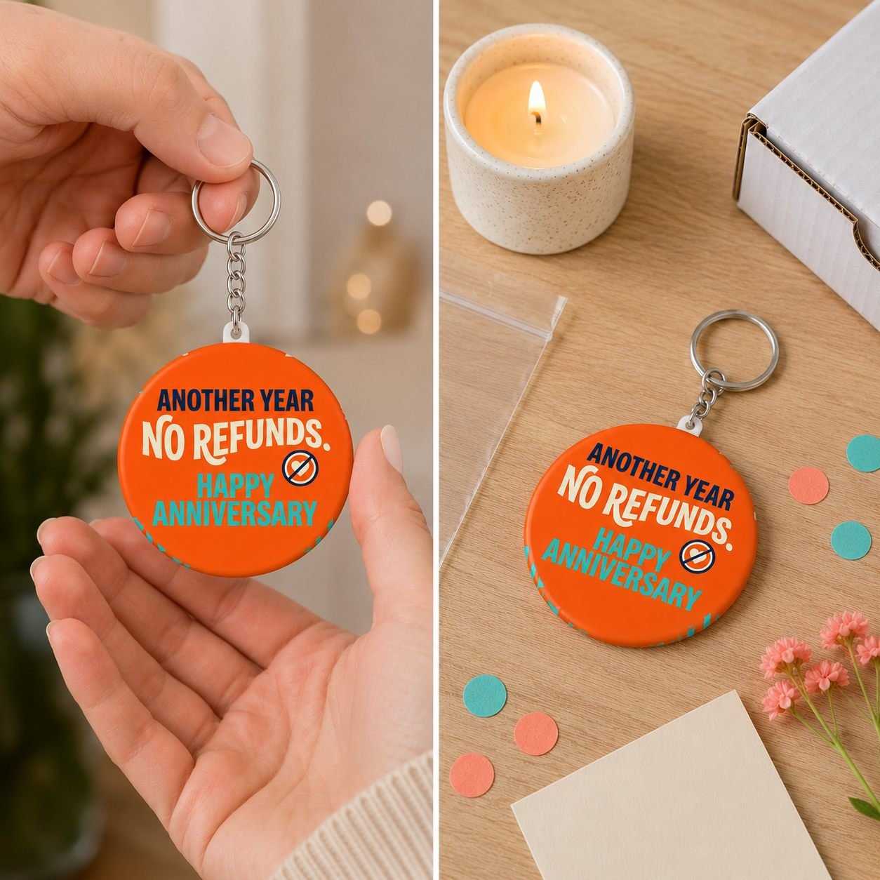 Another Year No Refunds Happy Anniversary Keychain view 4