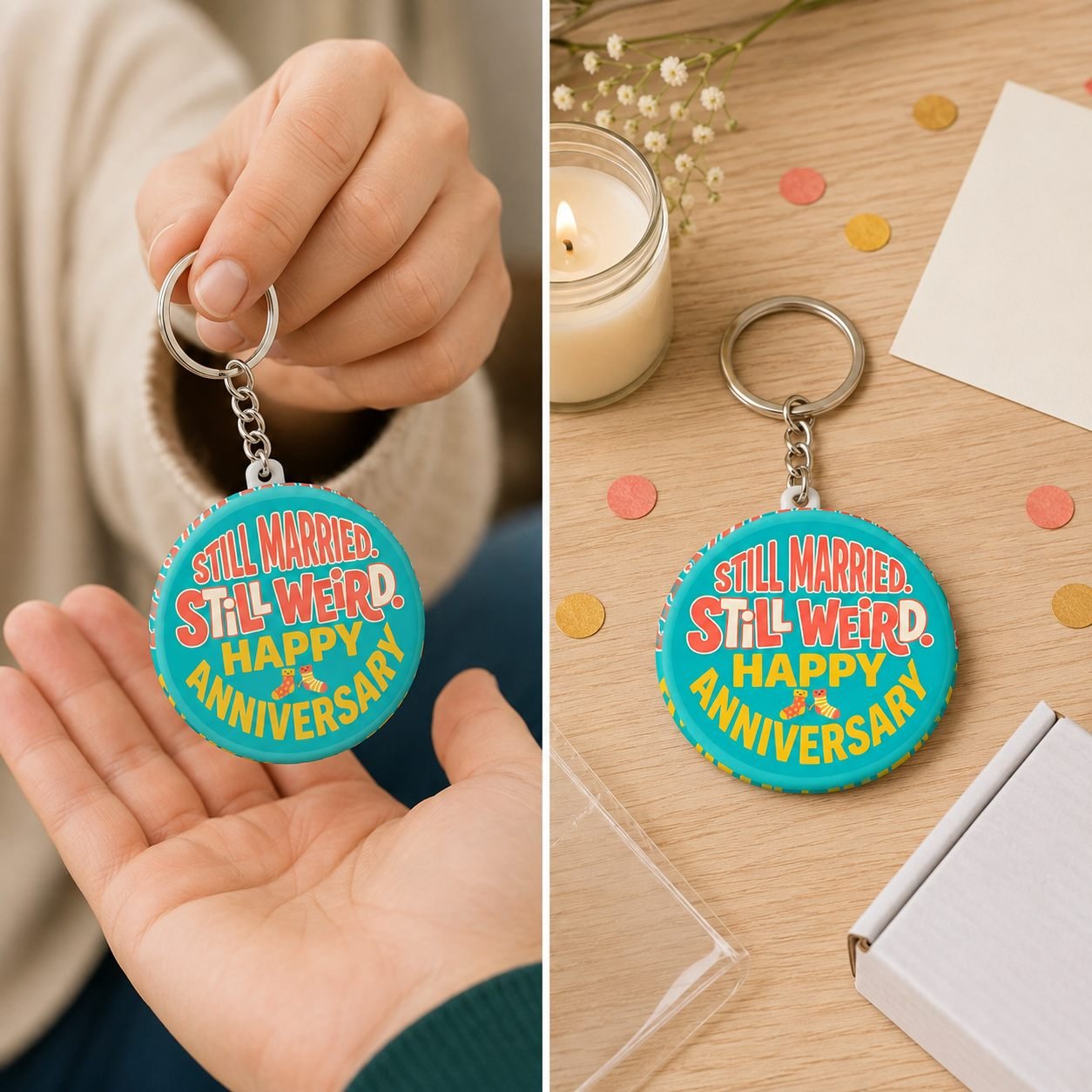 Turquoise Still Married Still Weird Anniversary Keychain view 4