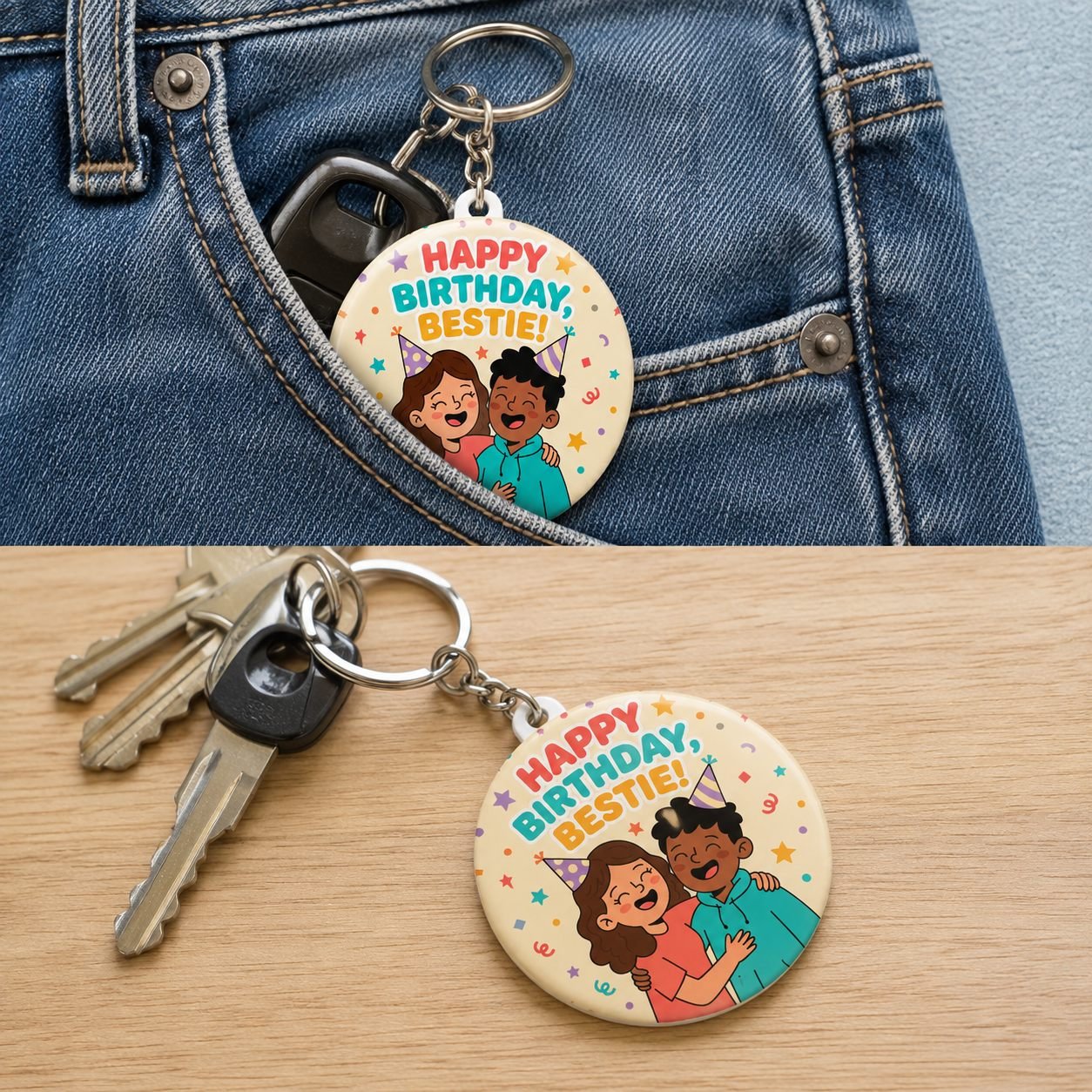 Happy Birthday Bestie Celebration Keychain view 3