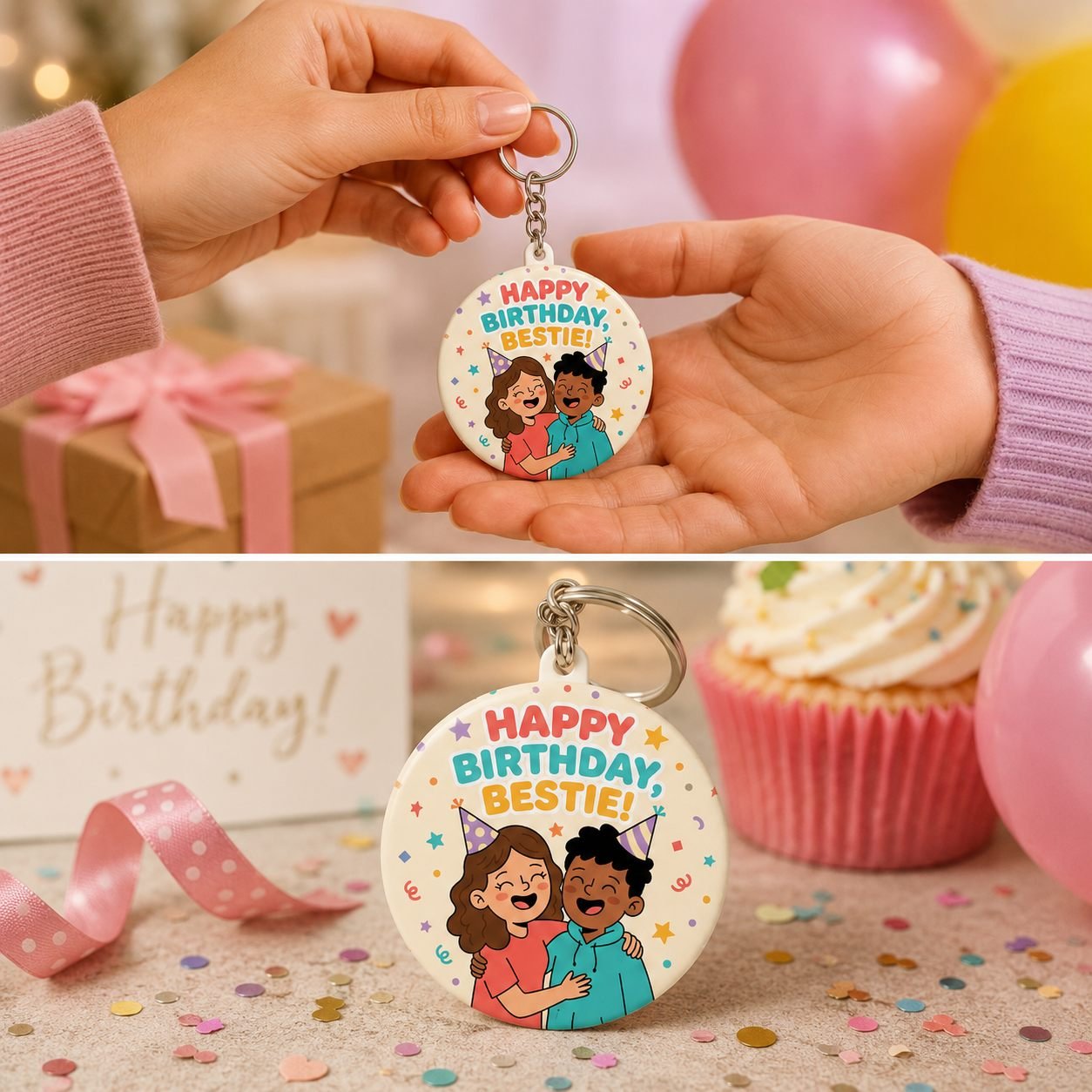 Happy Birthday Bestie Celebration Keychain view 4