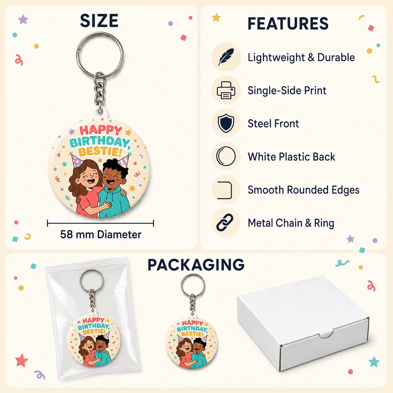 Happy Birthday Bestie Celebration Keychain view 5