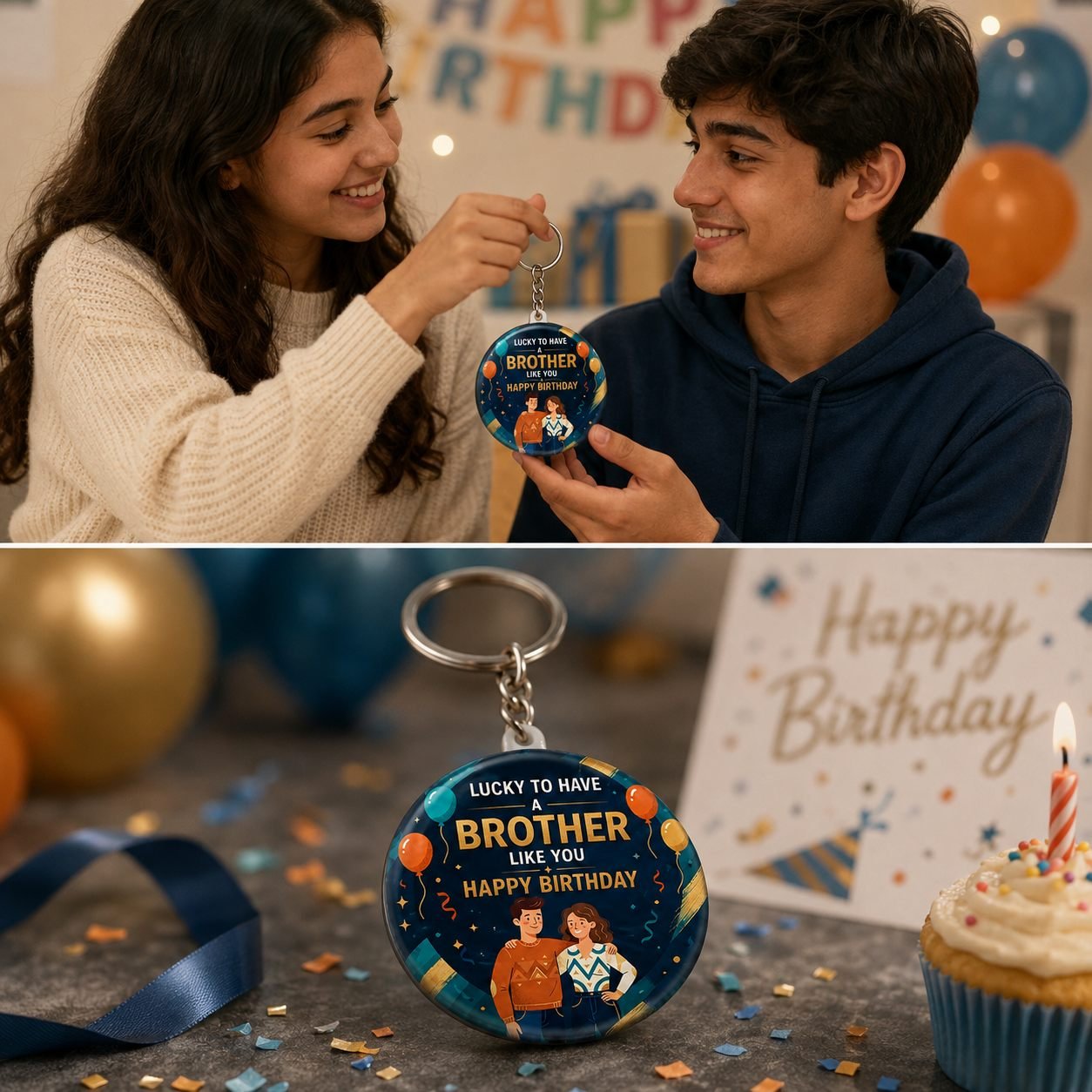 Navy Gold Brother Birthday Keychain view 3