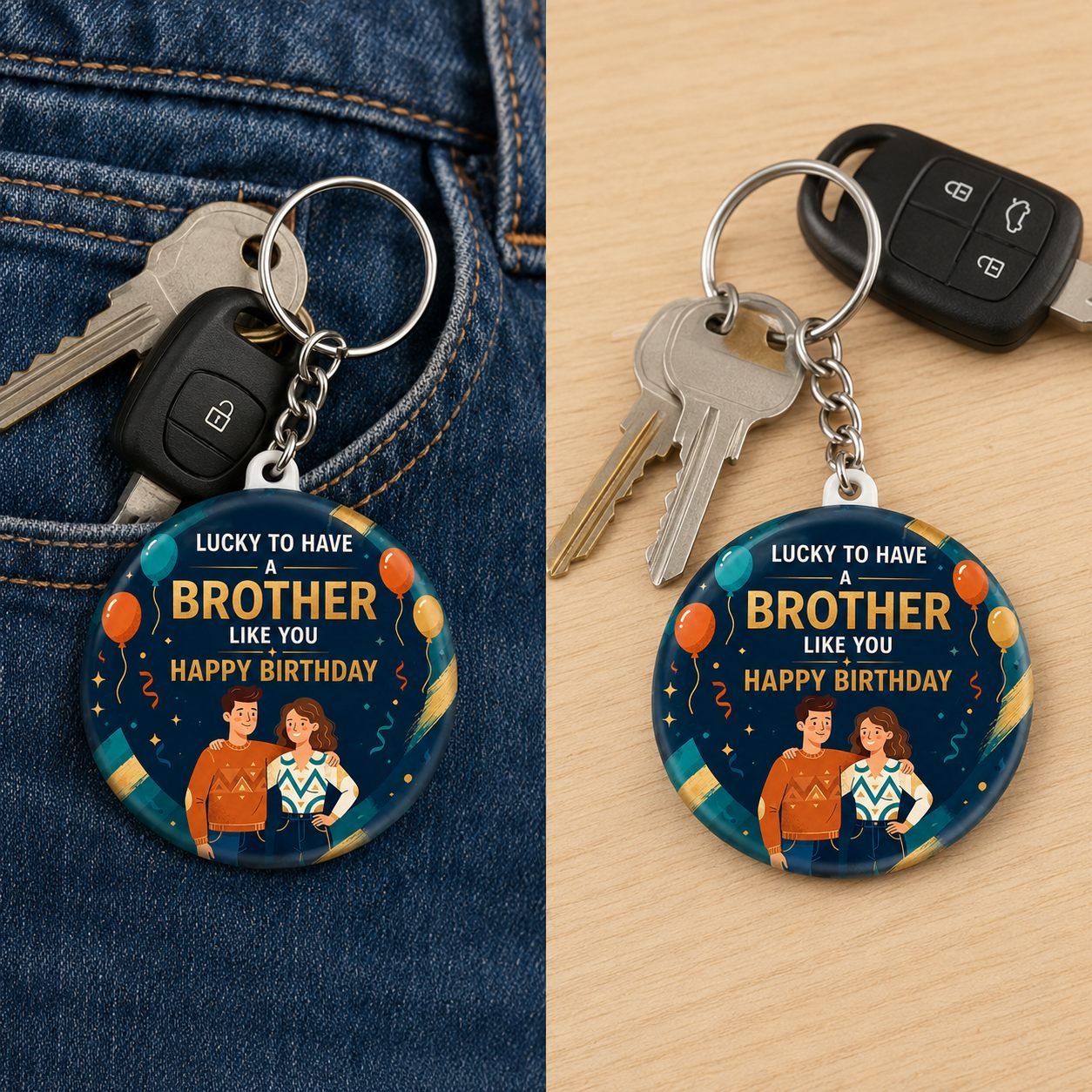 Navy Gold Brother Birthday Keychain view 4