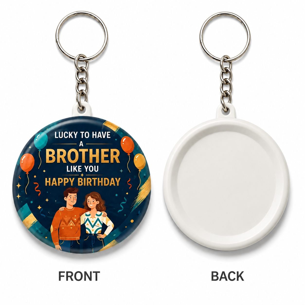 Navy Gold Brother Birthday Keychain view 2