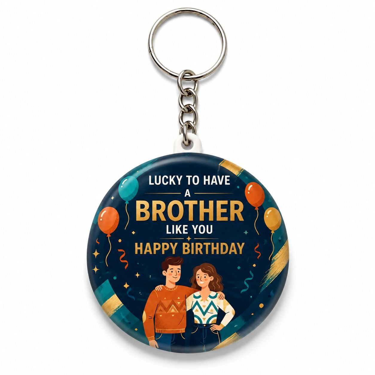 Navy Gold Brother Birthday Keychain view 1