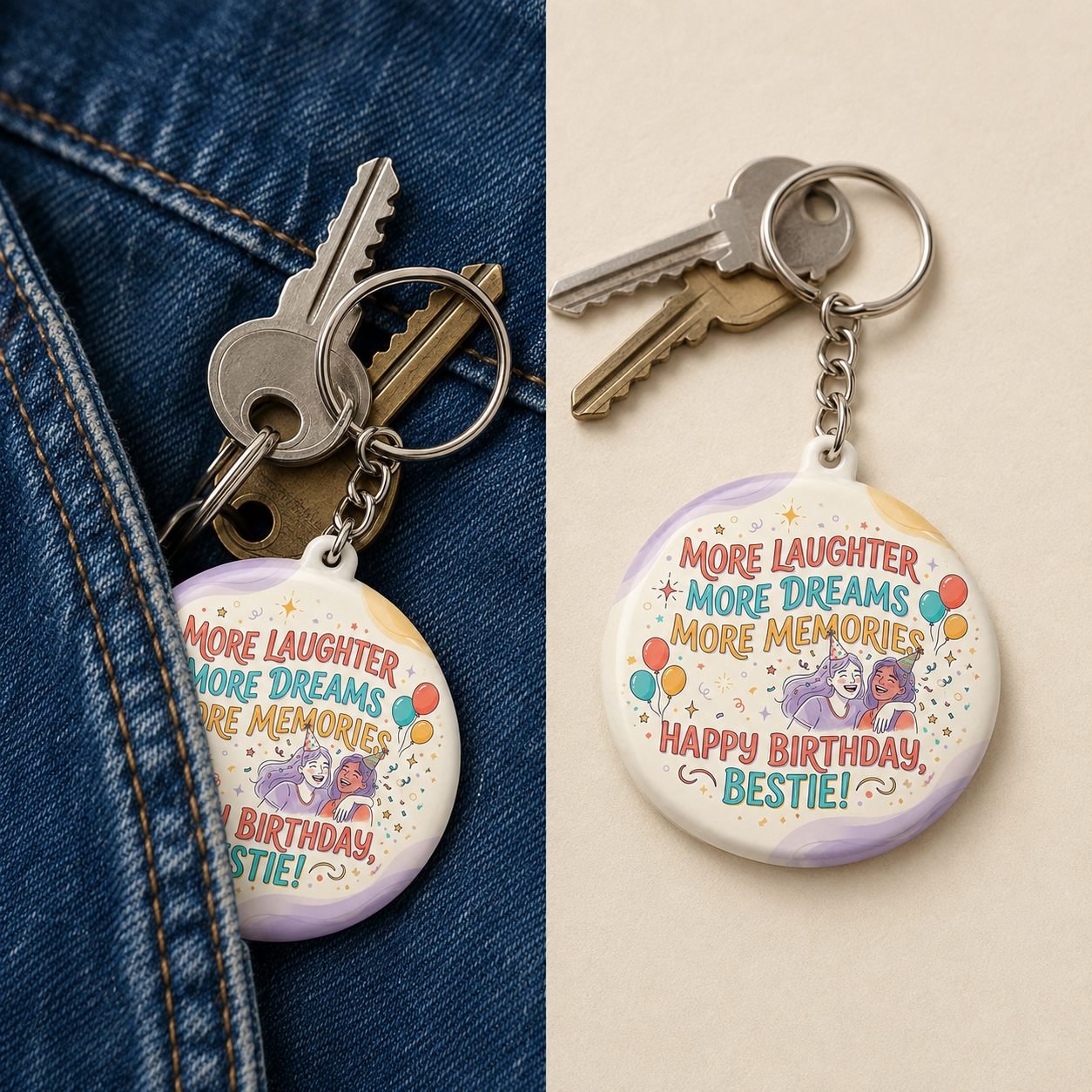 More Laughter More Dreams Bestie Keychain view 3