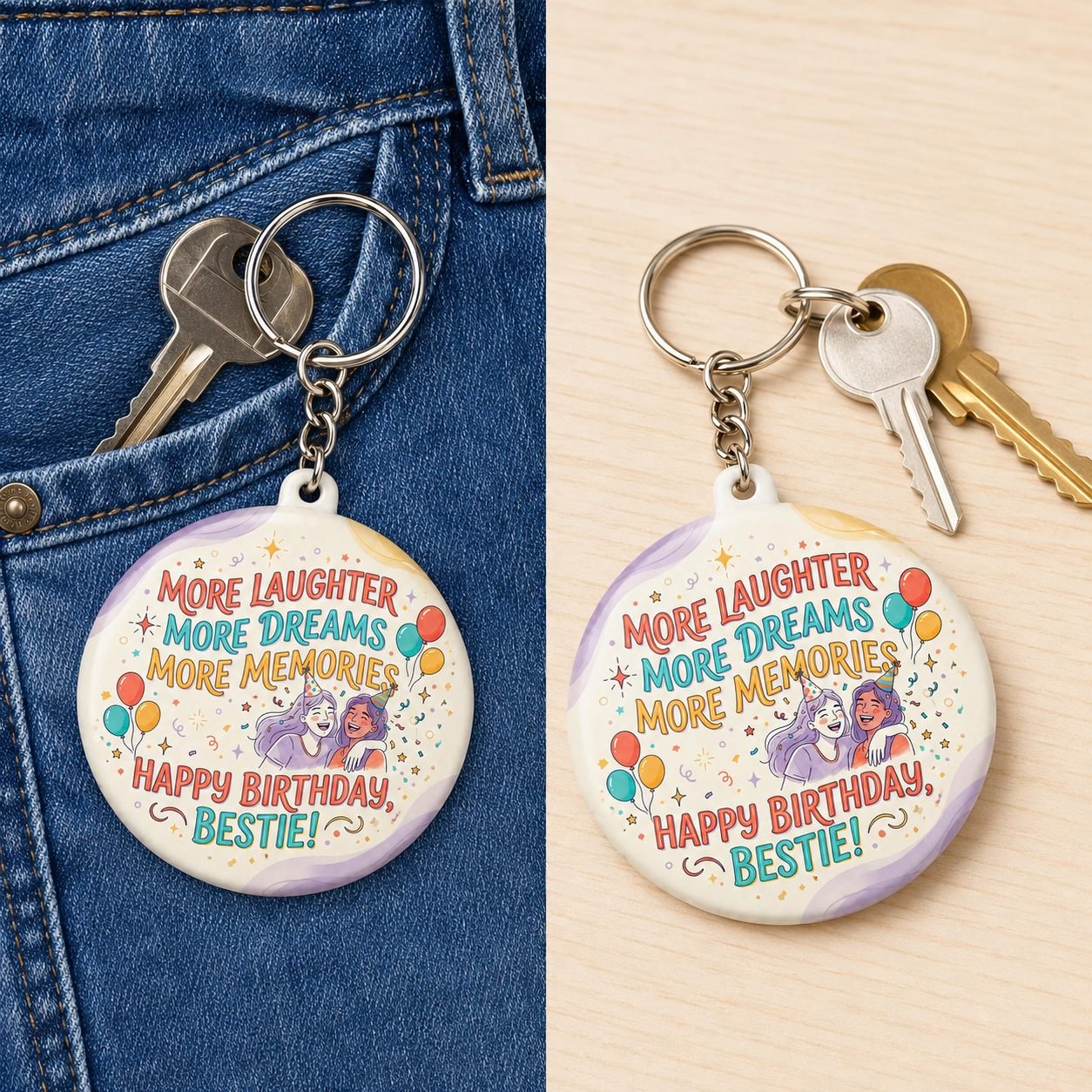 More Laughter More Dreams Bestie Keychain view 4
