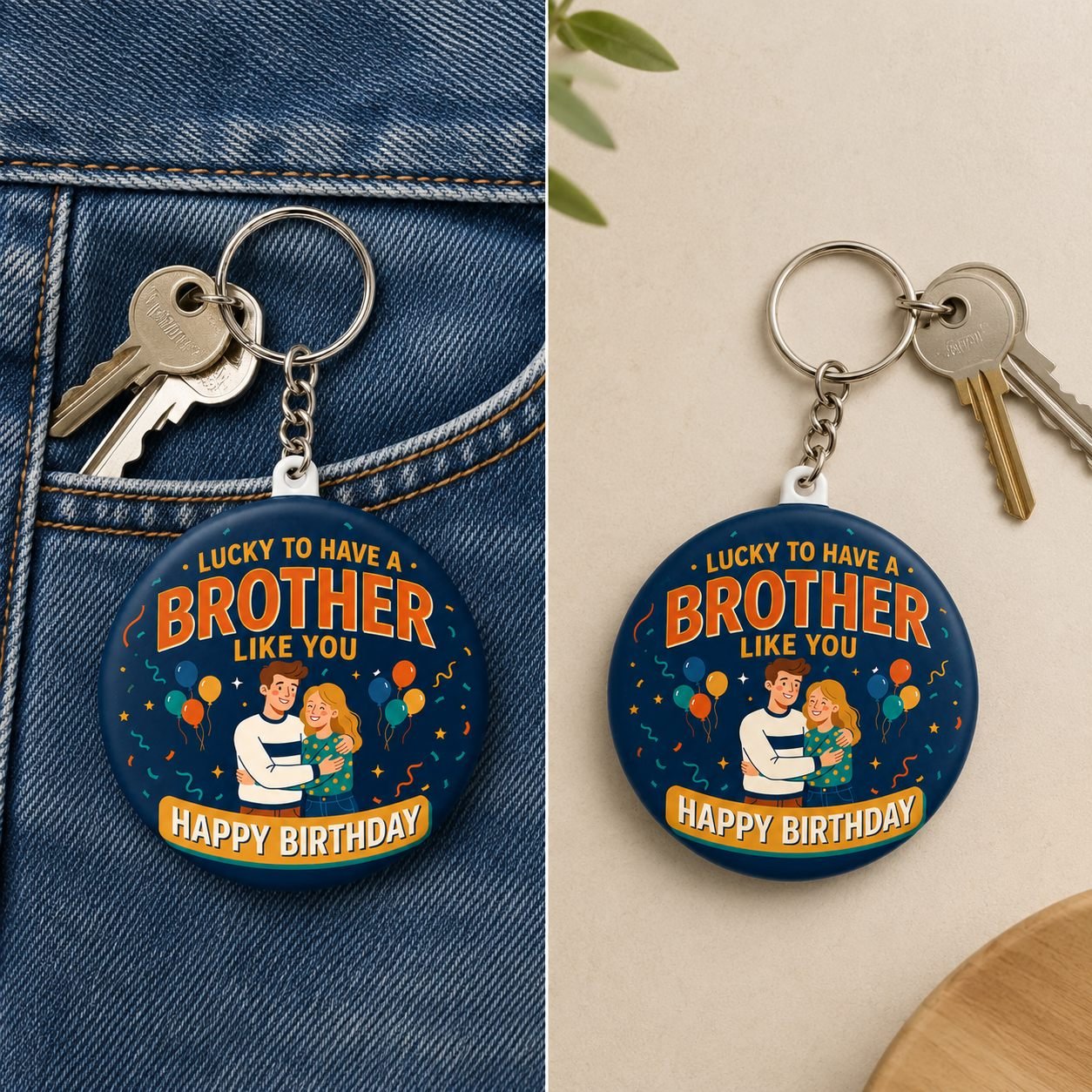 Bold Orange Brother Birthday Keychain view 3