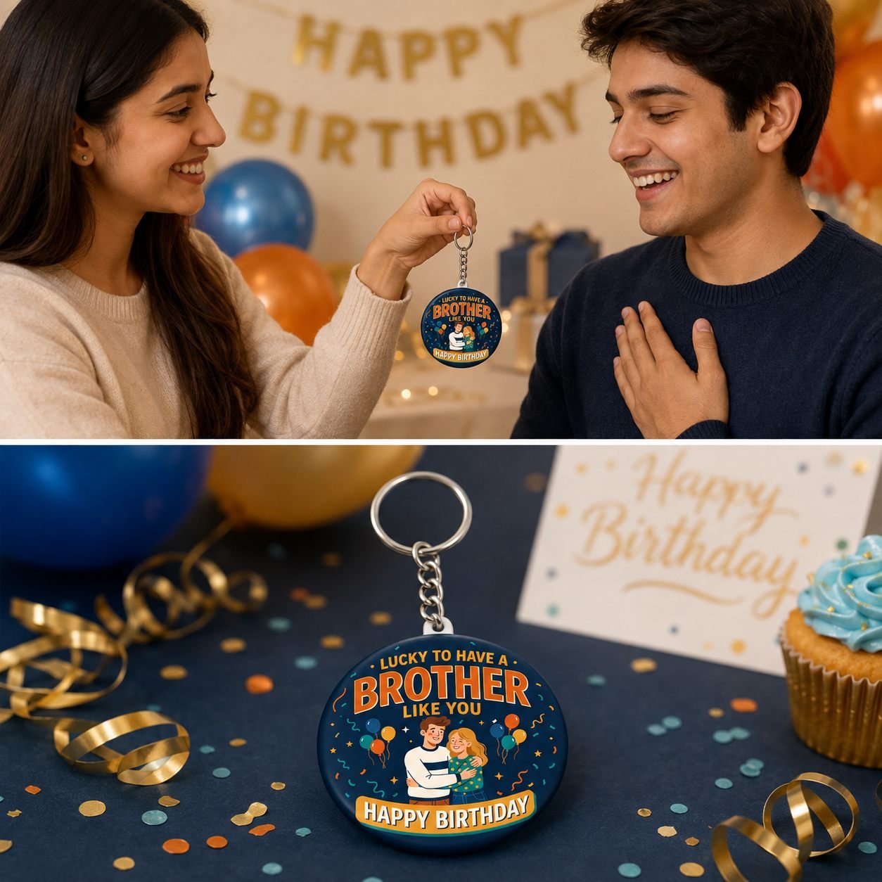 Bold Orange Brother Birthday Keychain view 4