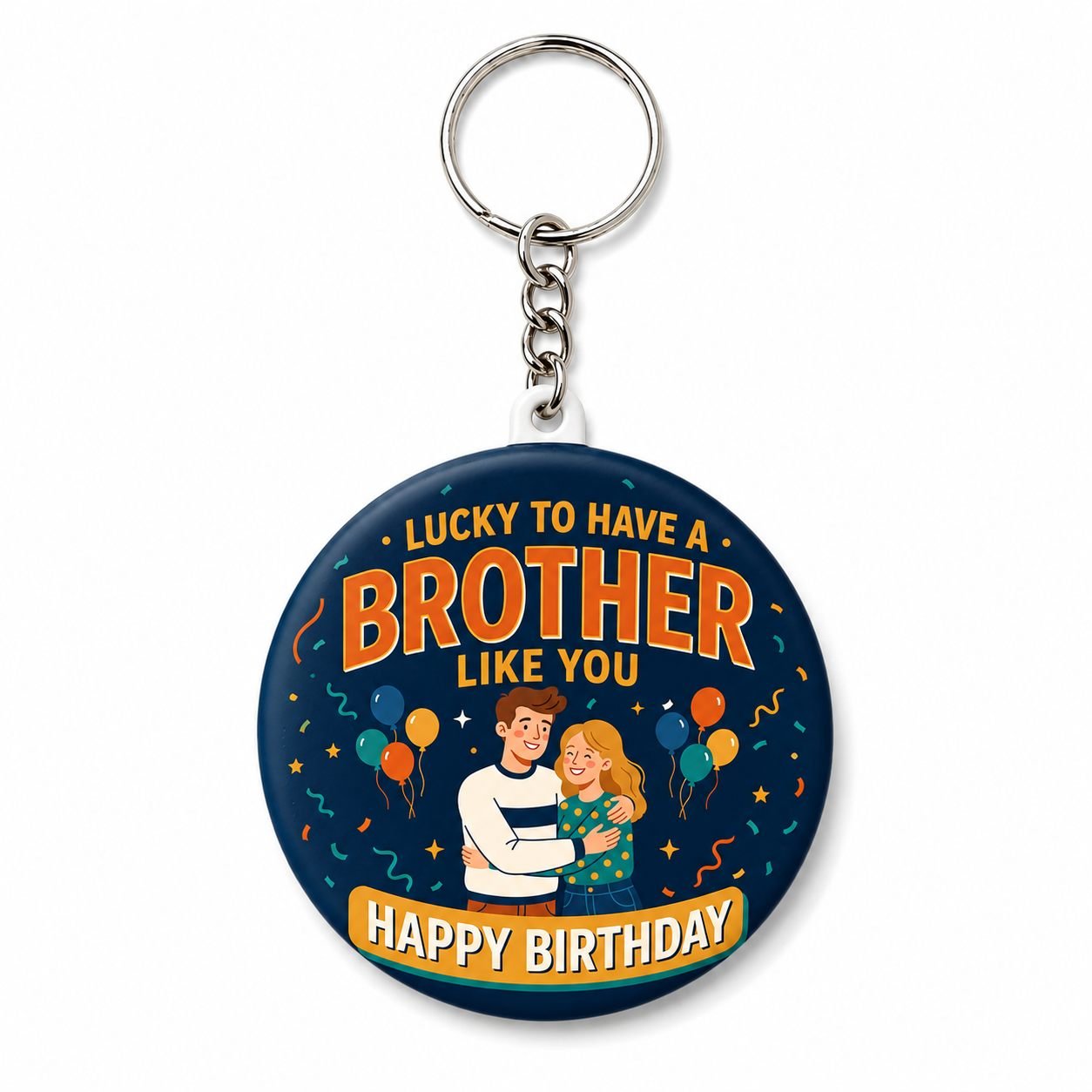 Bold Orange Brother Birthday Keychain view 1