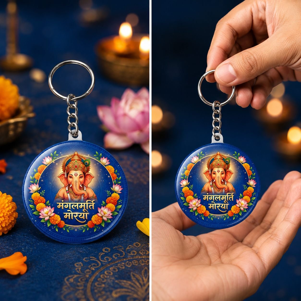Mangalmurti Morya Floral Ganesha Keychain view 3
