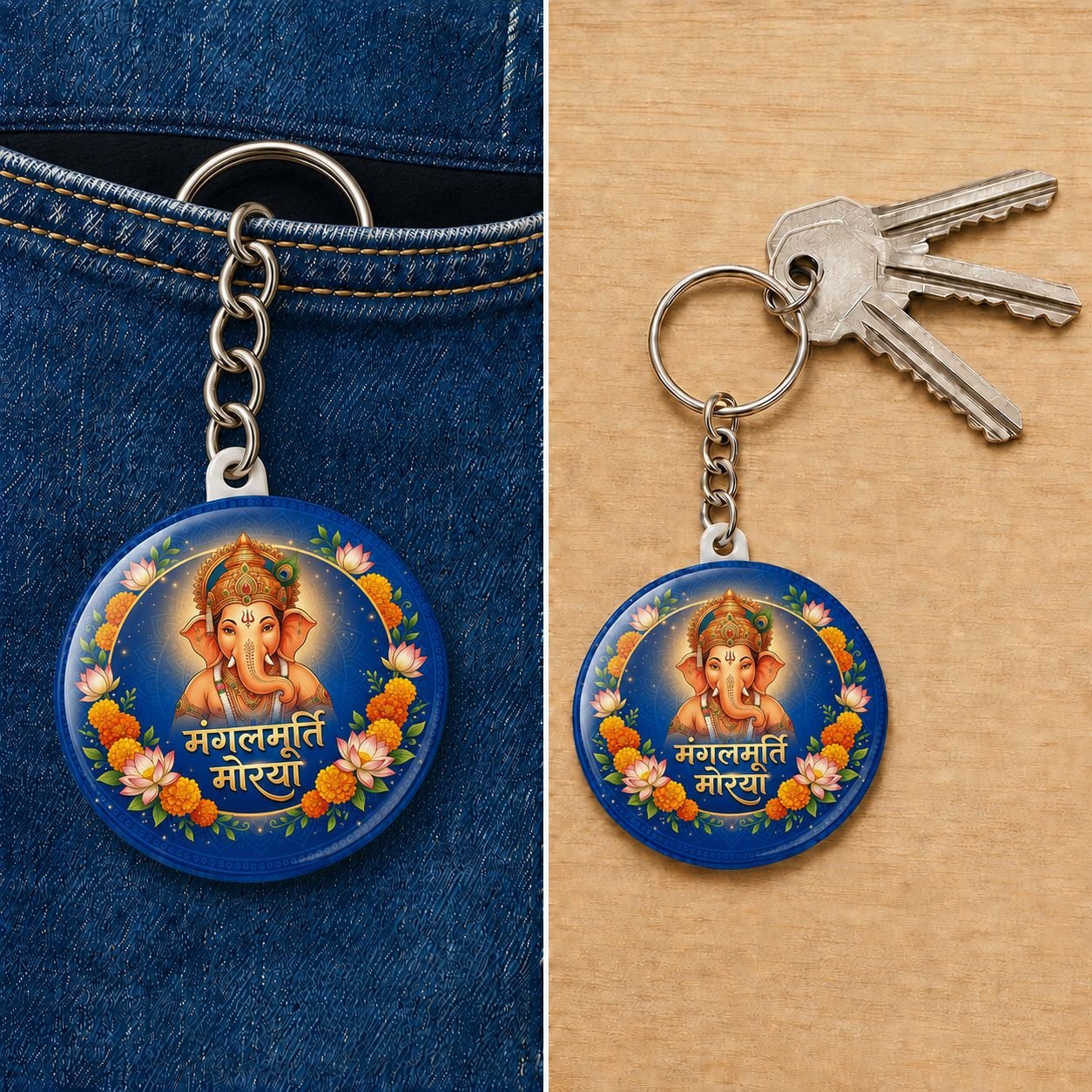 Mangalmurti Morya Floral Ganesha Keychain view 5