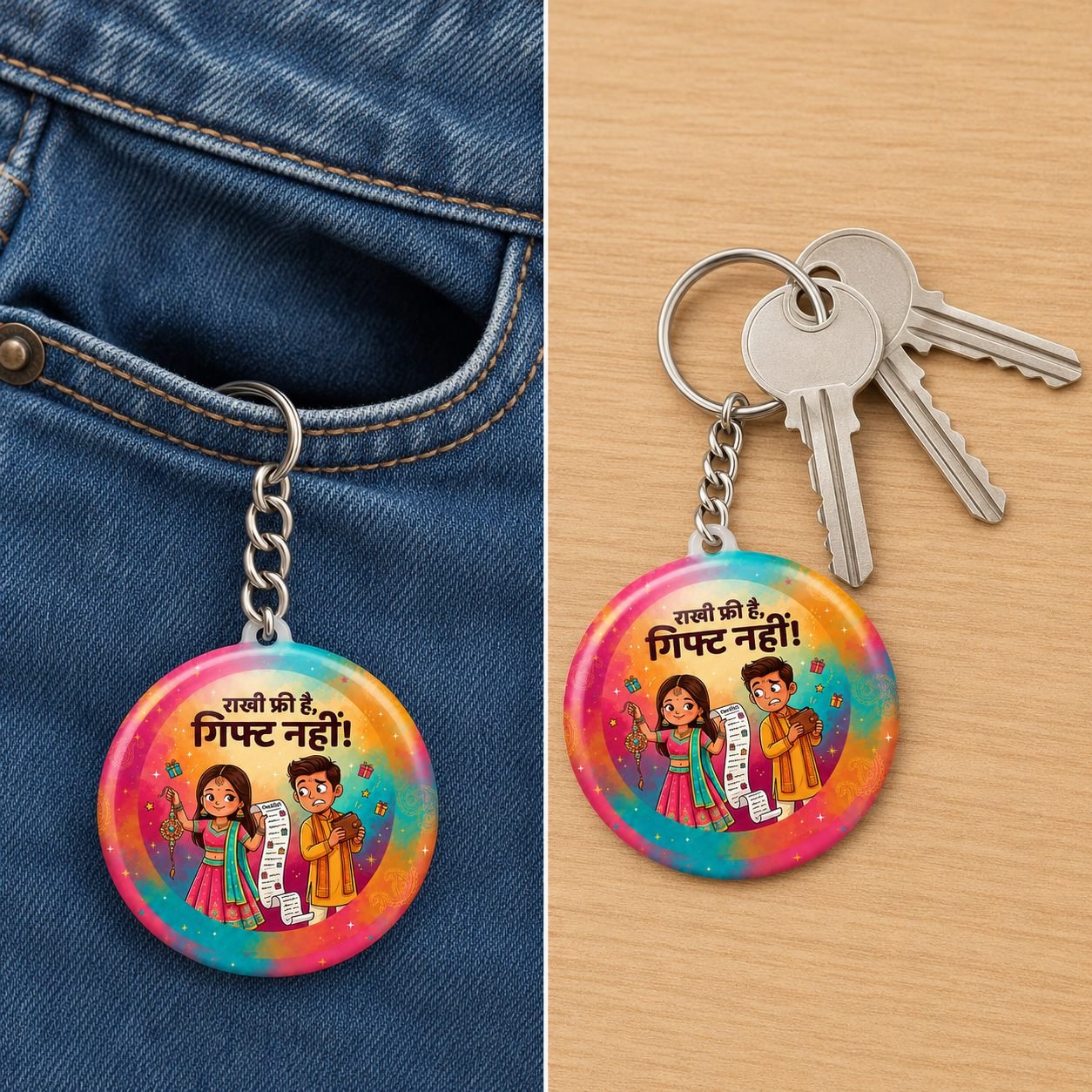 Rakhi Free Hai Gift Nahi Funny Keychain view 3