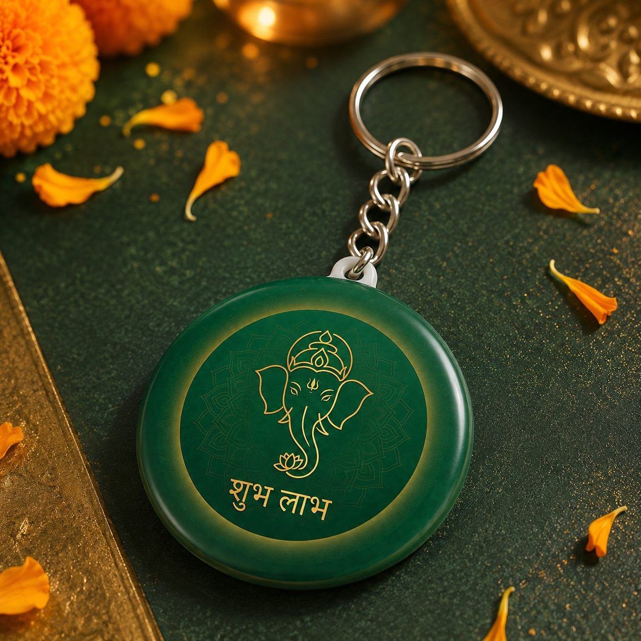 Shubh Labh Minimal Ganesha Keychain view 3