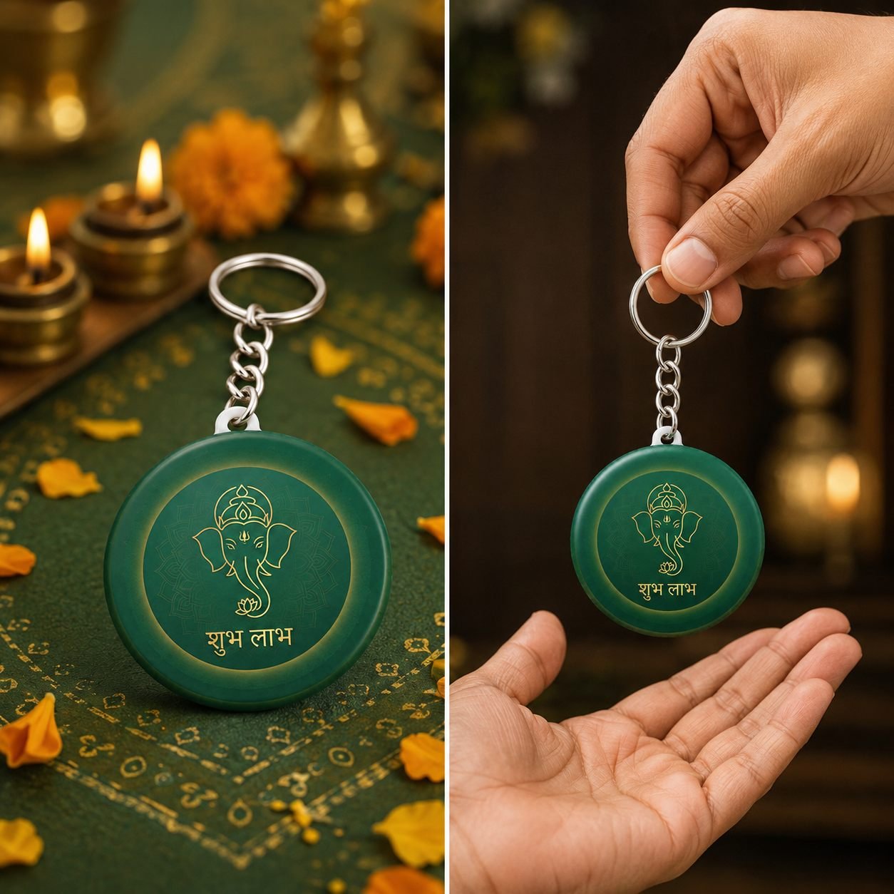 Shubh Labh Minimal Ganesha Keychain view 4