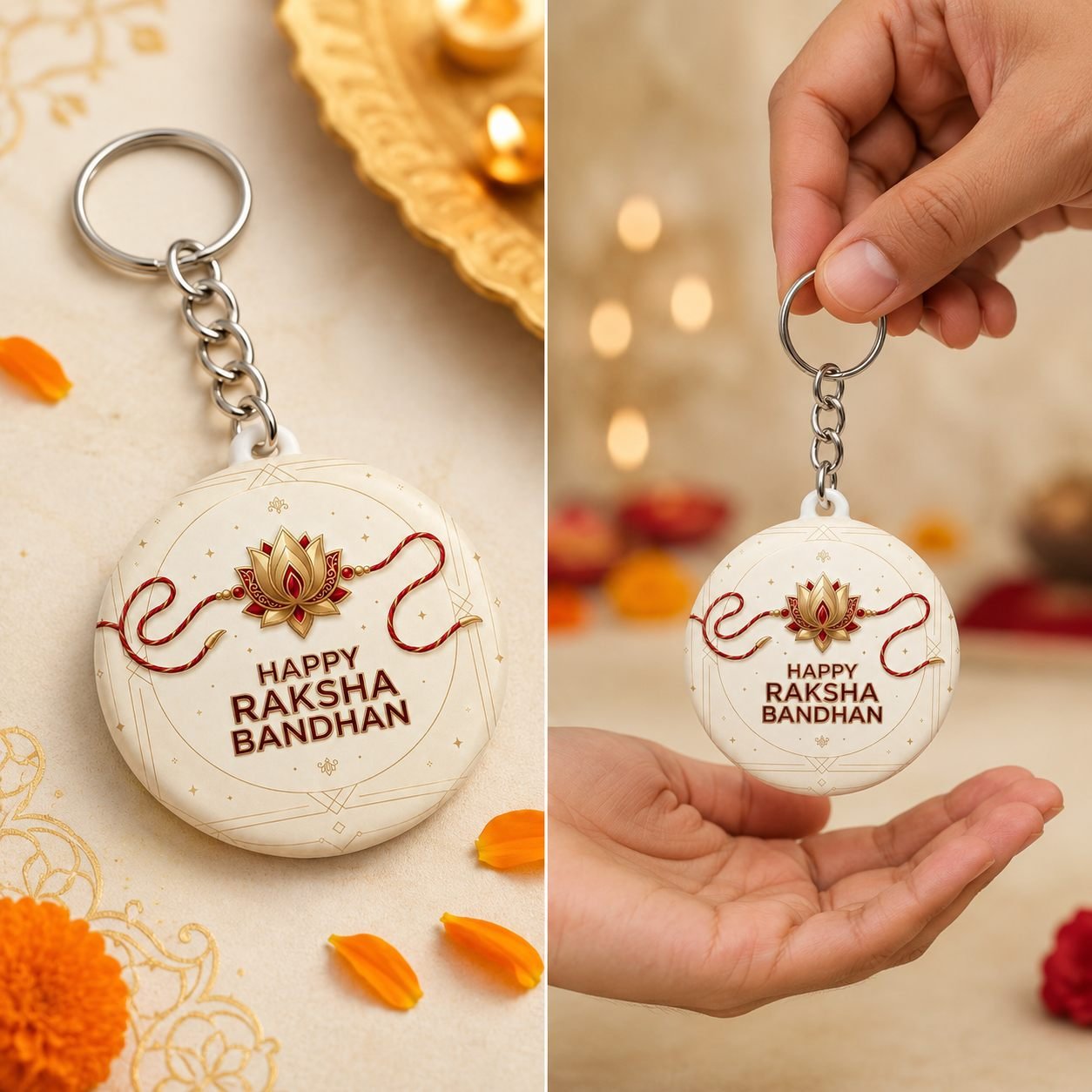 Happy Raksha Bandhan Lotus Rakhi Keychain view 3