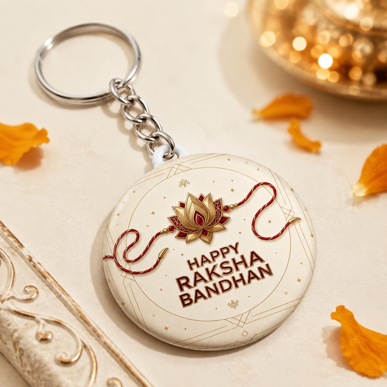 Happy Raksha Bandhan Lotus Rakhi Keychain view 4