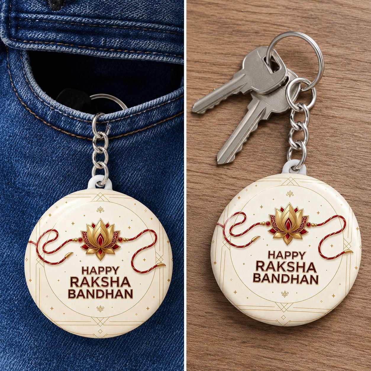 Happy Raksha Bandhan Lotus Rakhi Keychain view 5