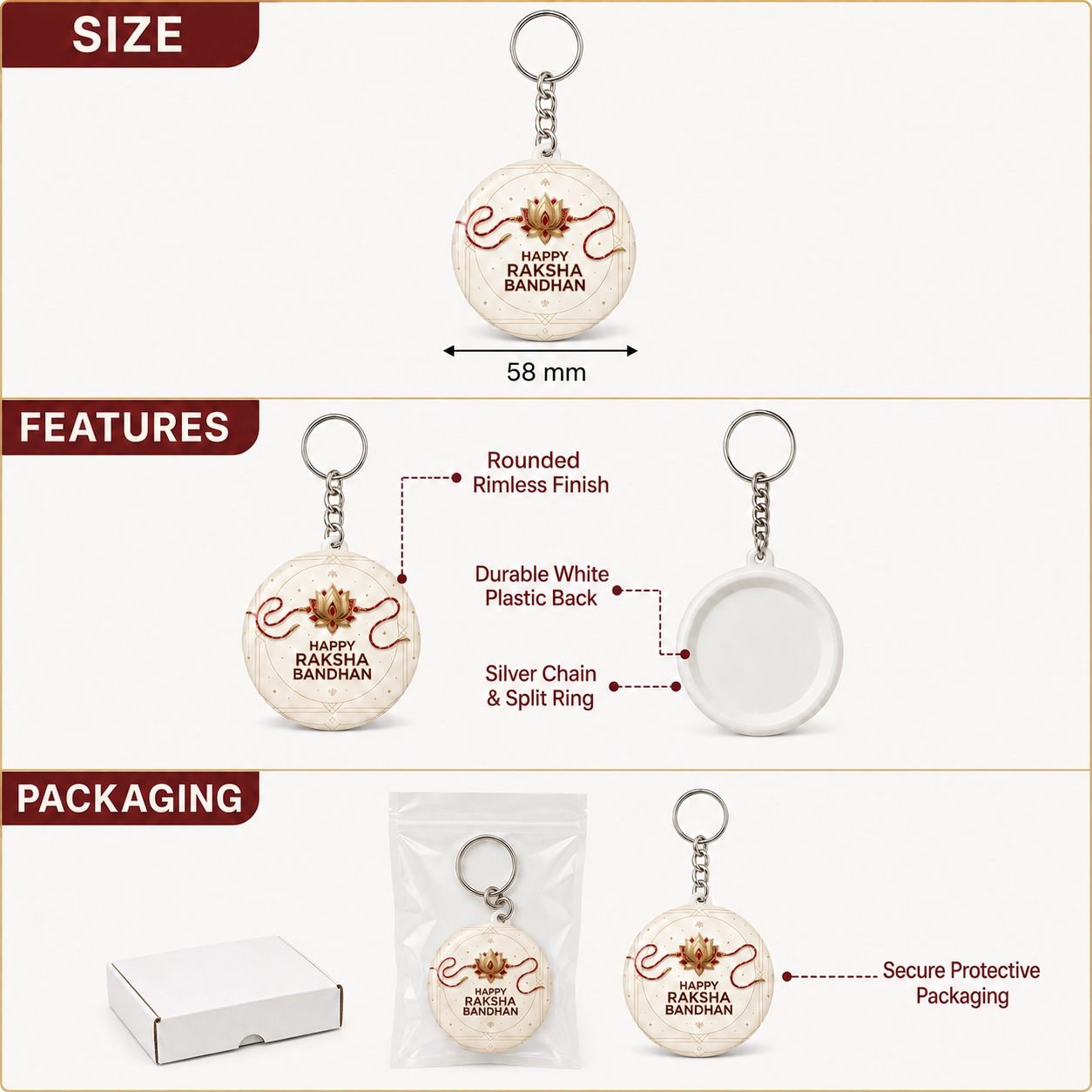 Happy Raksha Bandhan Lotus Rakhi Keychain view 6