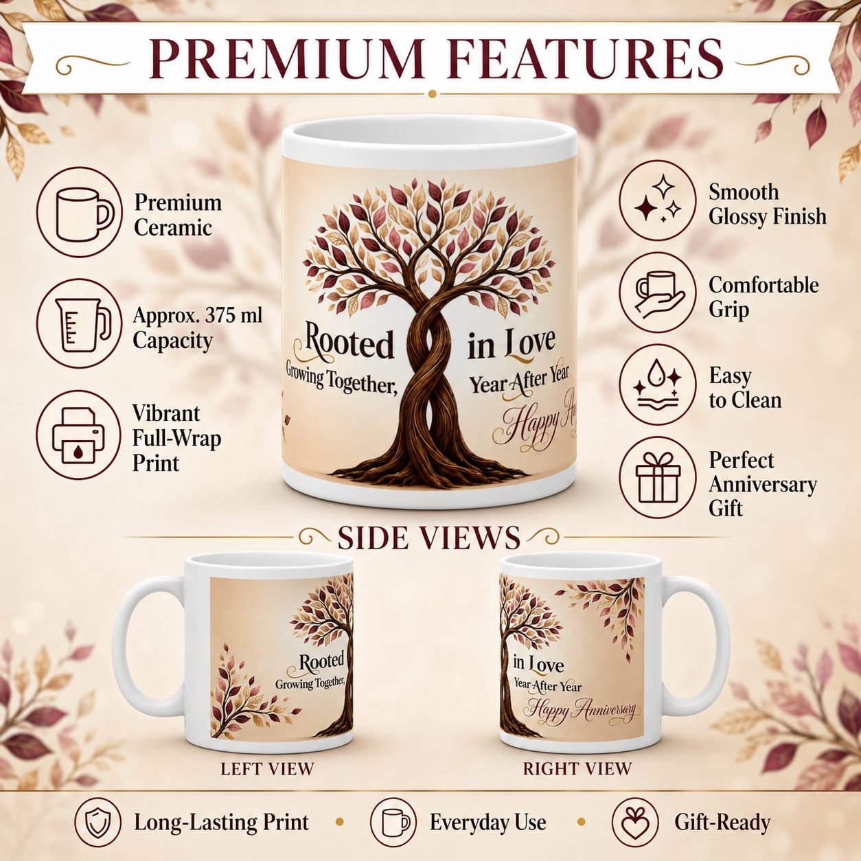 Rooted in Love Intertwined Tree Anniversary Mug – 325 ml view 10