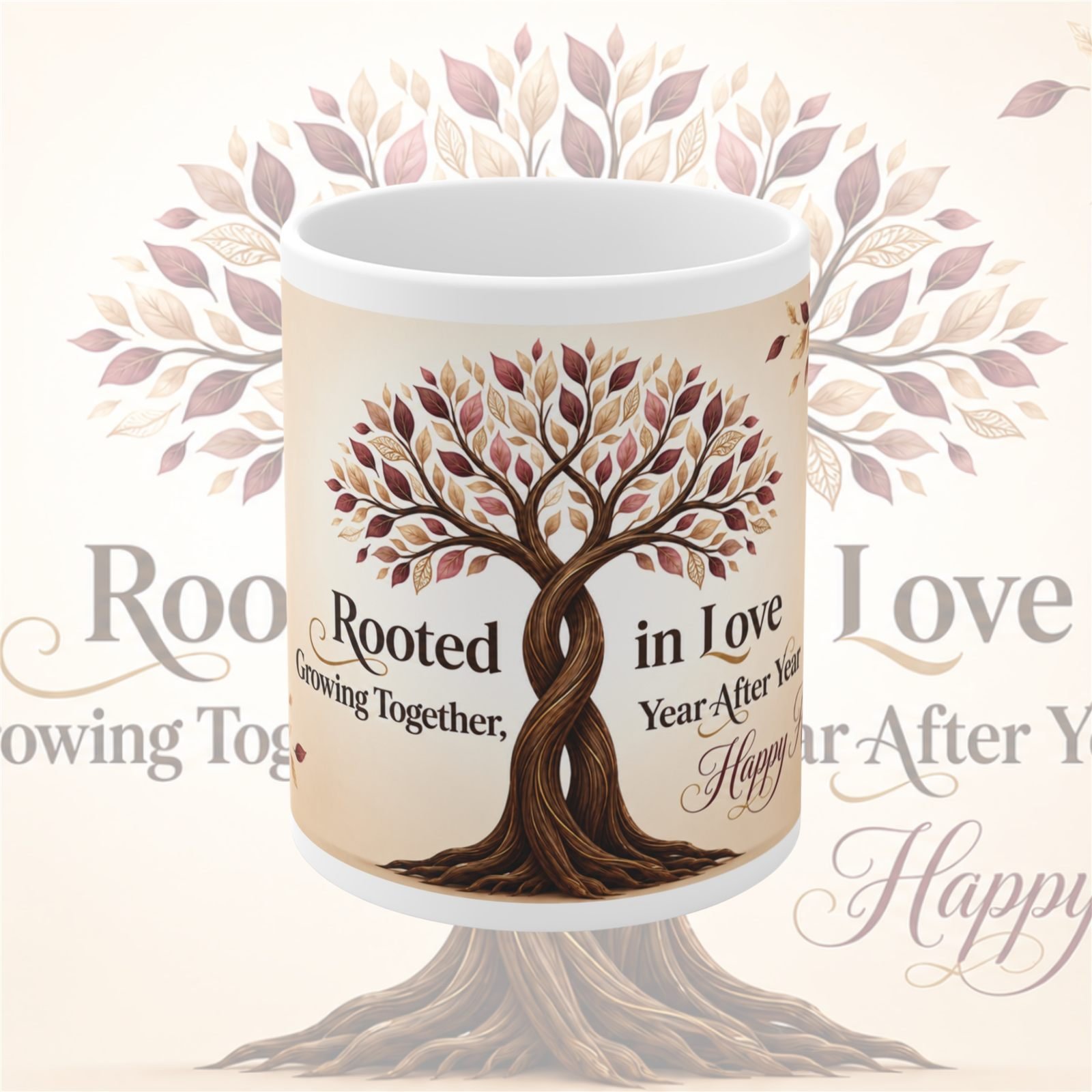 Rooted in Love Intertwined Tree Anniversary Mug – 325 ml view 1