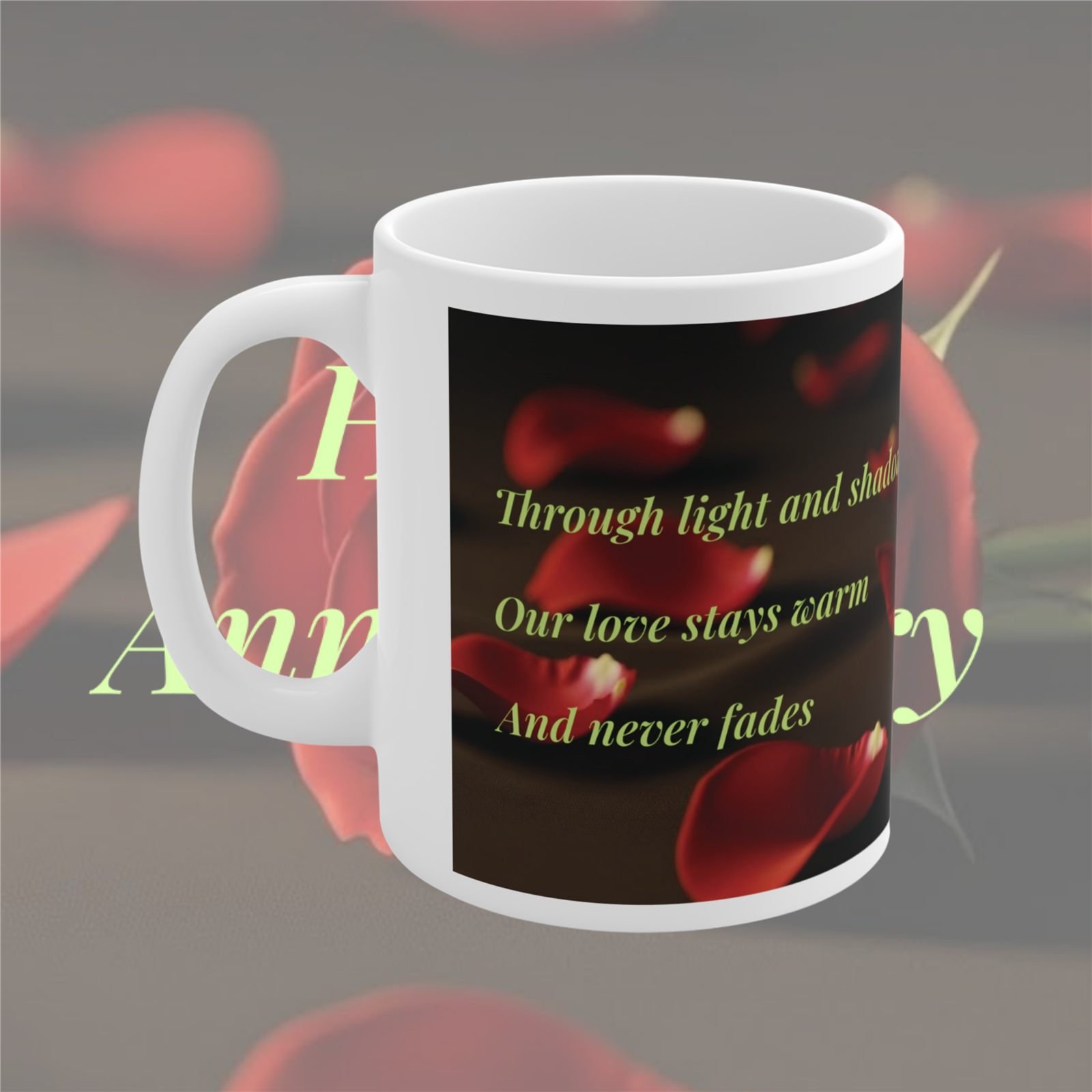 Through Light and Shadow Red Rose Anniversary Mug – 325 ml view 2