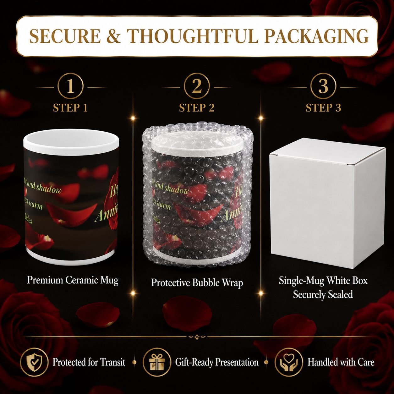 Through Light and Shadow Red Rose Anniversary Mug – 325 ml view 11