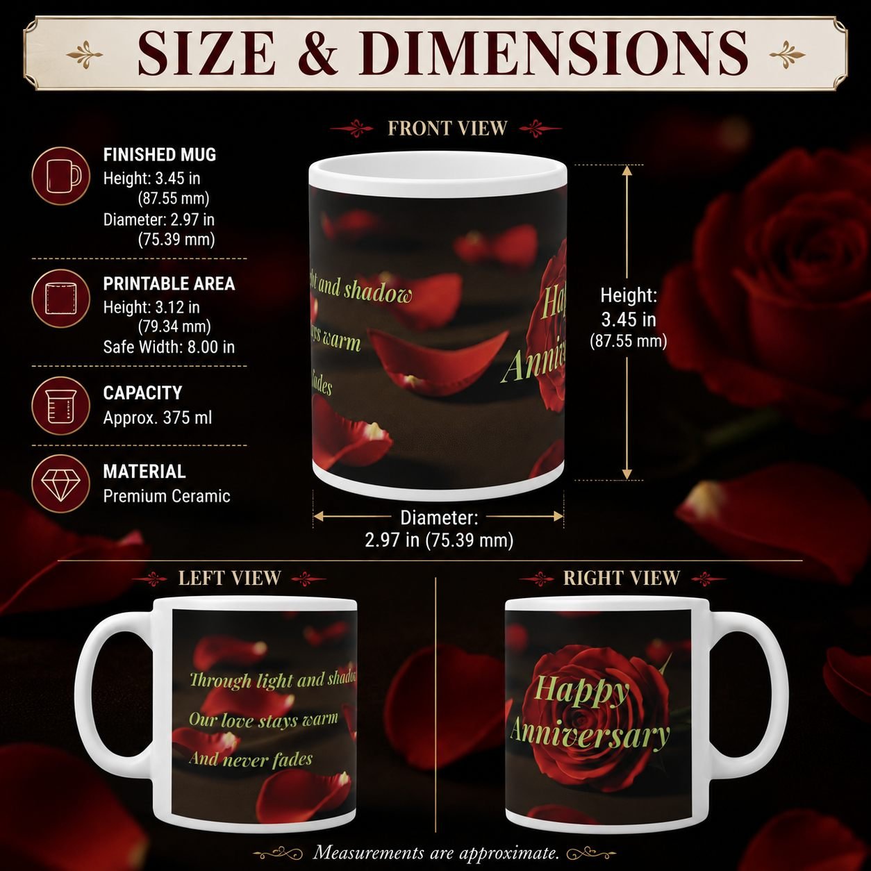 Through Light and Shadow Red Rose Anniversary Mug – 325 ml view 13