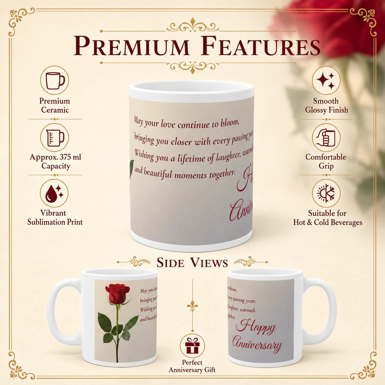 May Your Love Continue to Bloom Anniversary Mug – 325 ml view 10