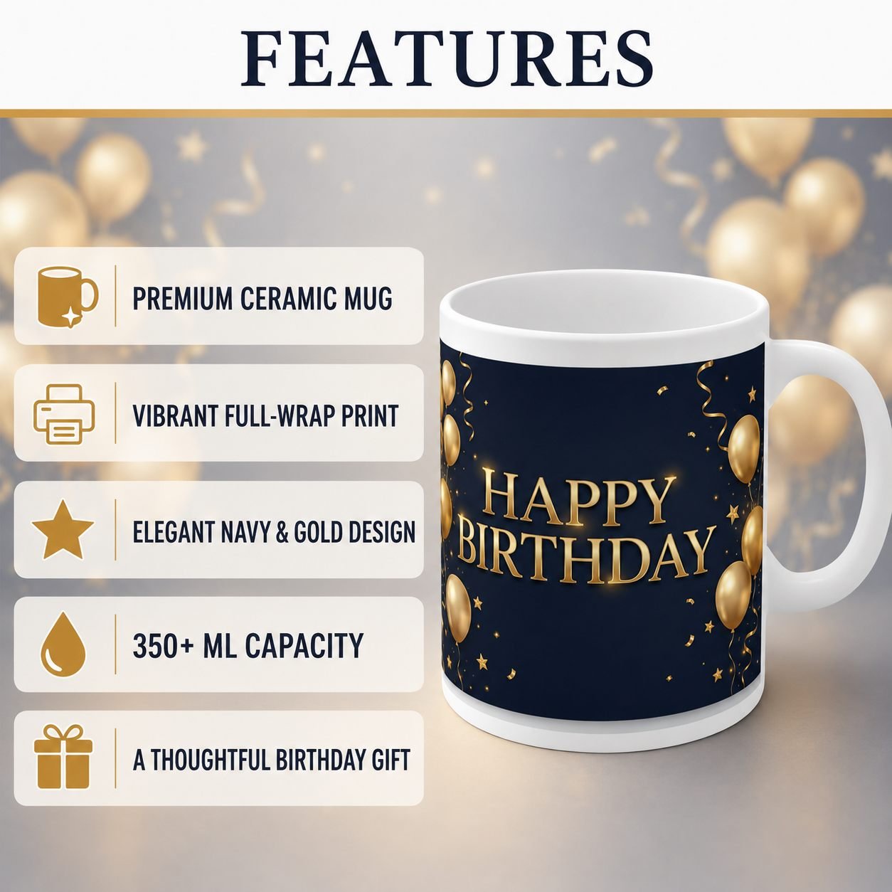 Midnight Gold Celebration Birthday Mug – 325 ml view 15