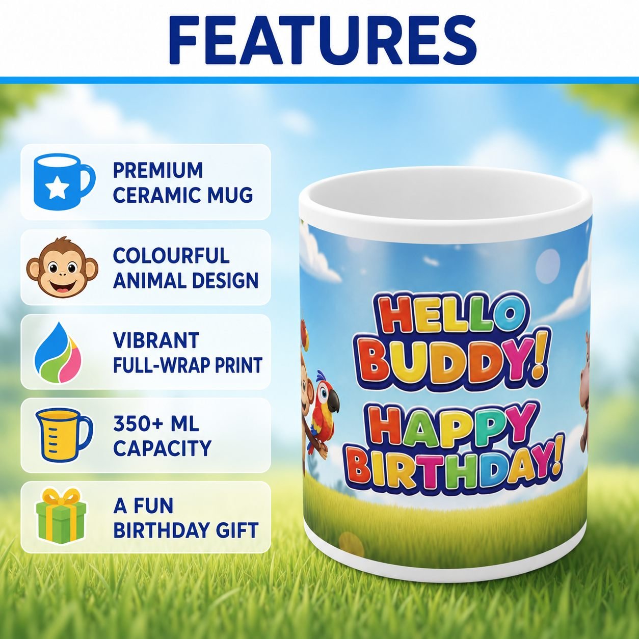 Hello Buddy Animal Friends Birthday Ceramic Mug view 12